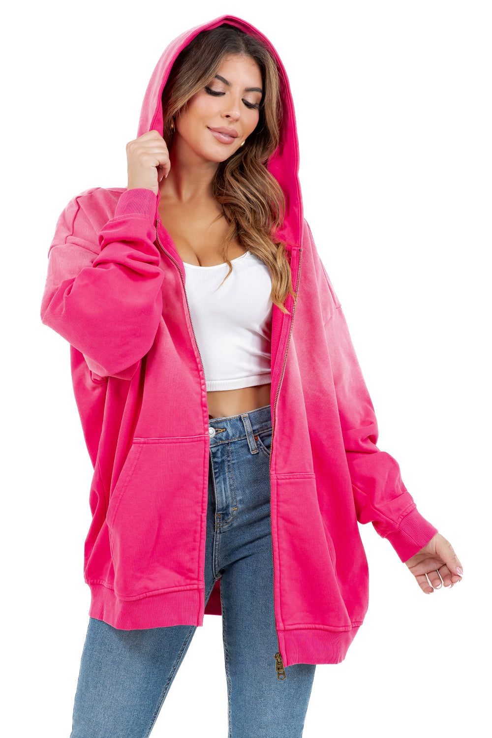 WOMEN FASHION OVERSIZE ZOP FLEECE HOODIE