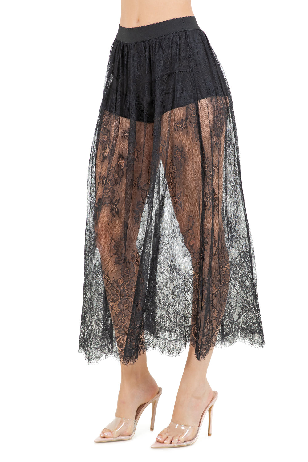 WOMEN FASHION SHEER LACE MAXI SKIRT