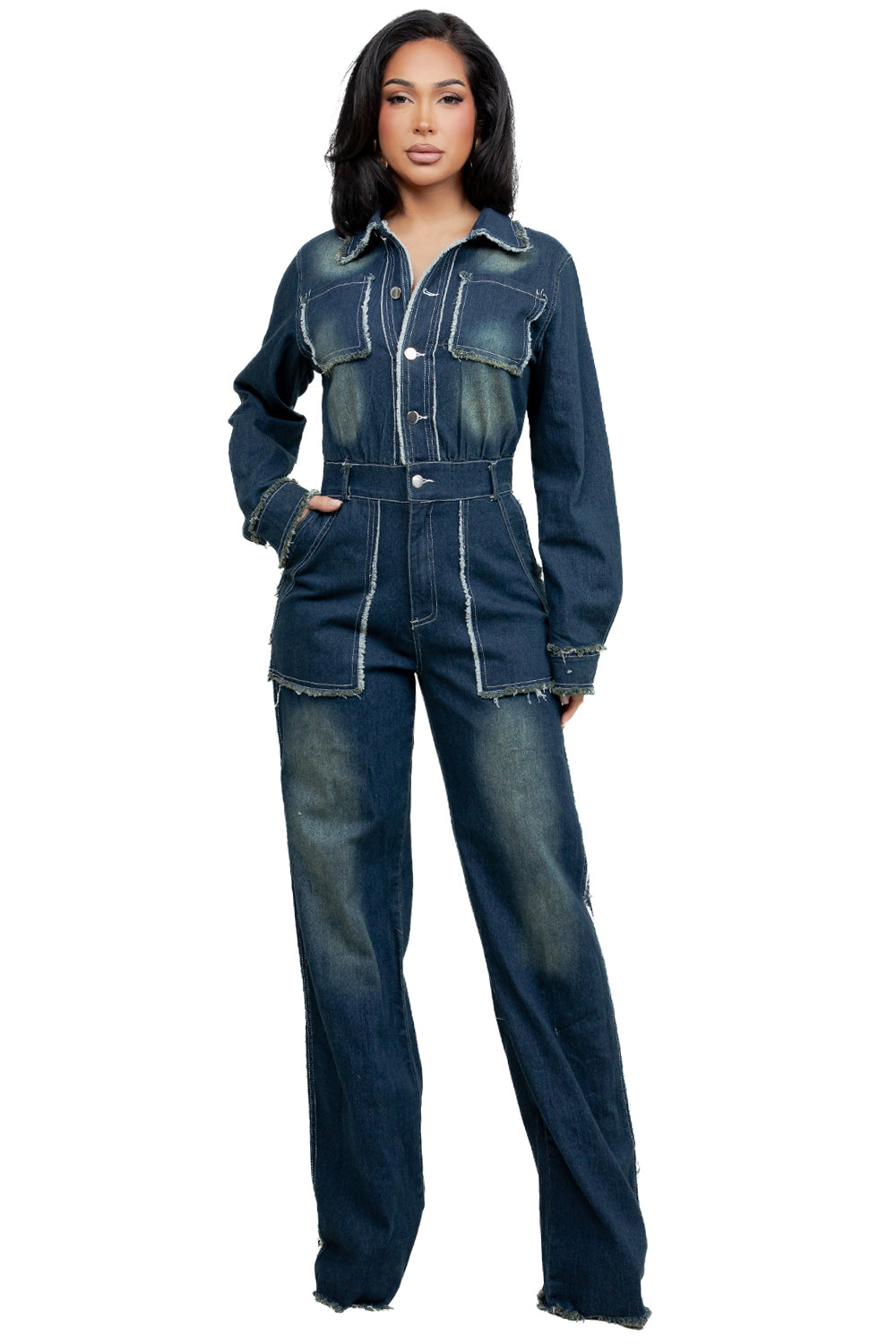 WOMEN FASHION DENIM LONG SLEEVES JUMPSUIT