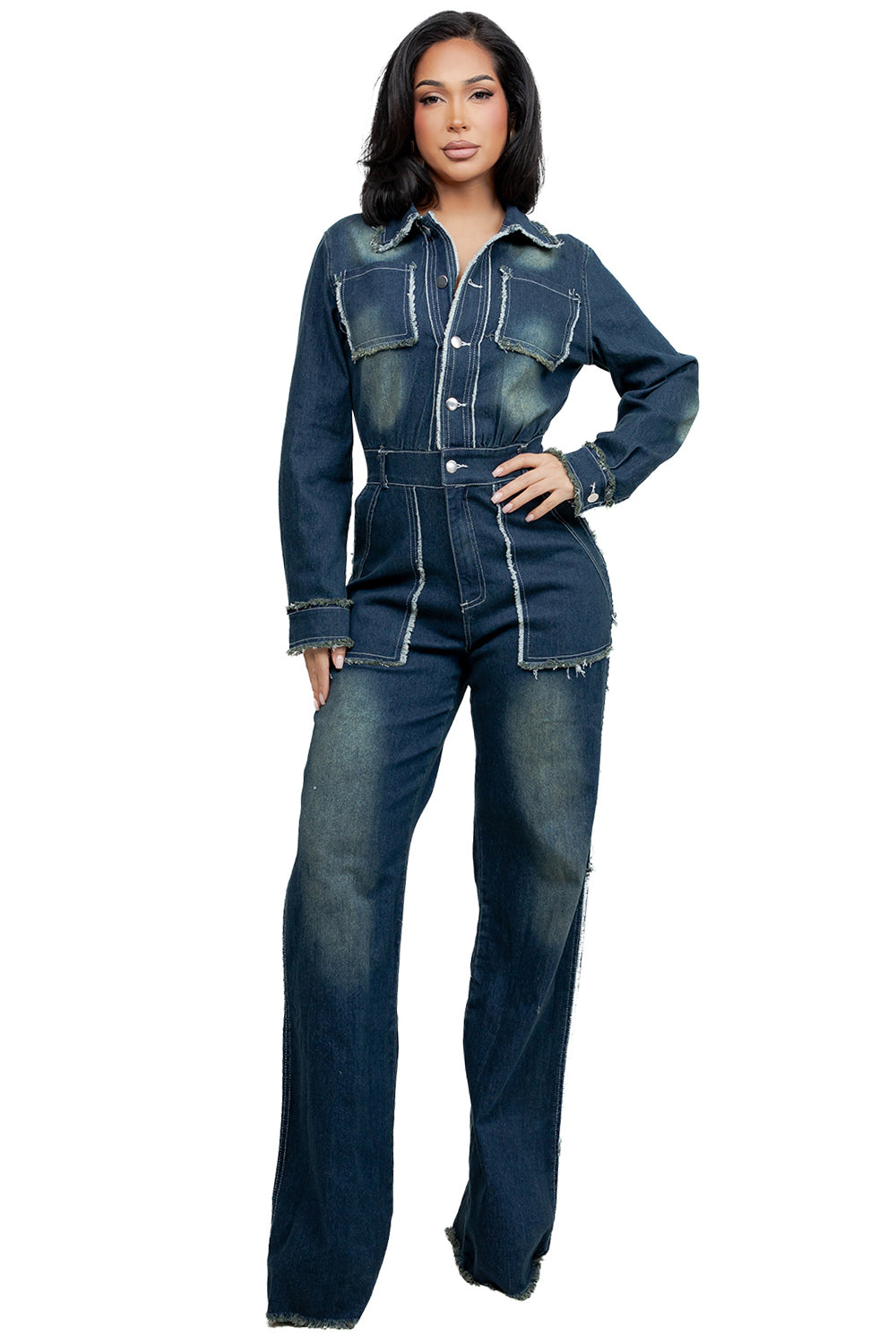 WOMEN FASHION DENIM LONG SLEEVES JUMPSUIT