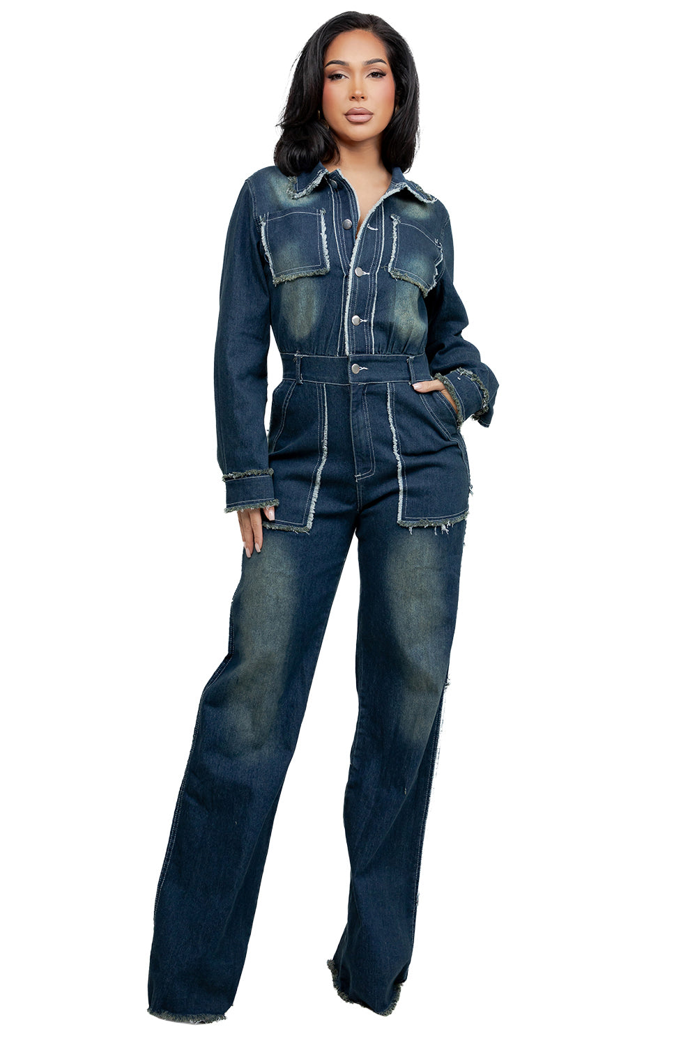 WOMEN FASHION DENIM LONG SLEEVES JUMPSUIT