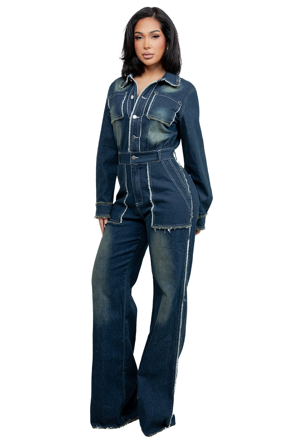 WOMEN FASHION DENIM LONG SLEEVES JUMPSUIT