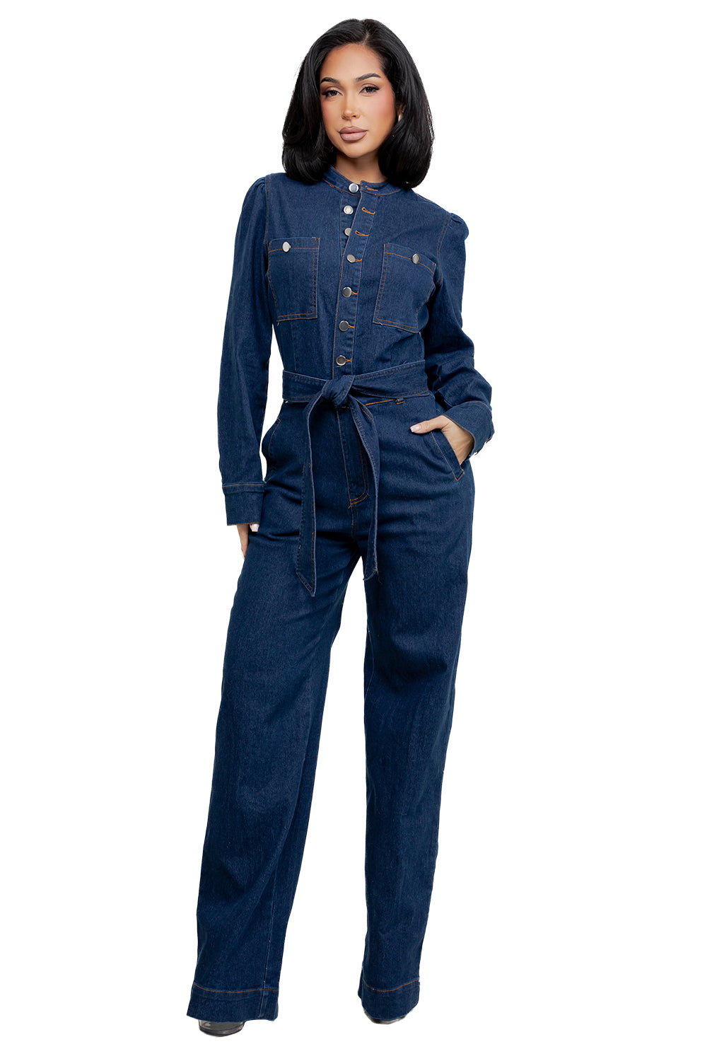 WOMEN FASHION DENIM LONG SLEEVES JUMPSUIT