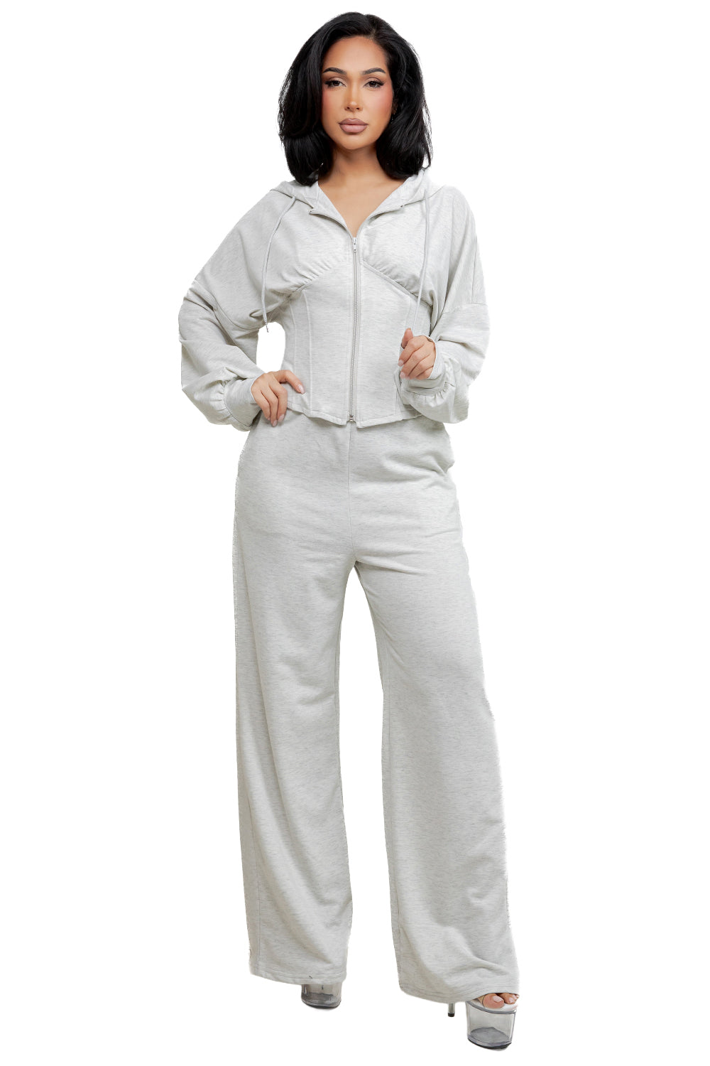 WOMEN FASHION CORSET ZIP HOODIE AND PANTS SET