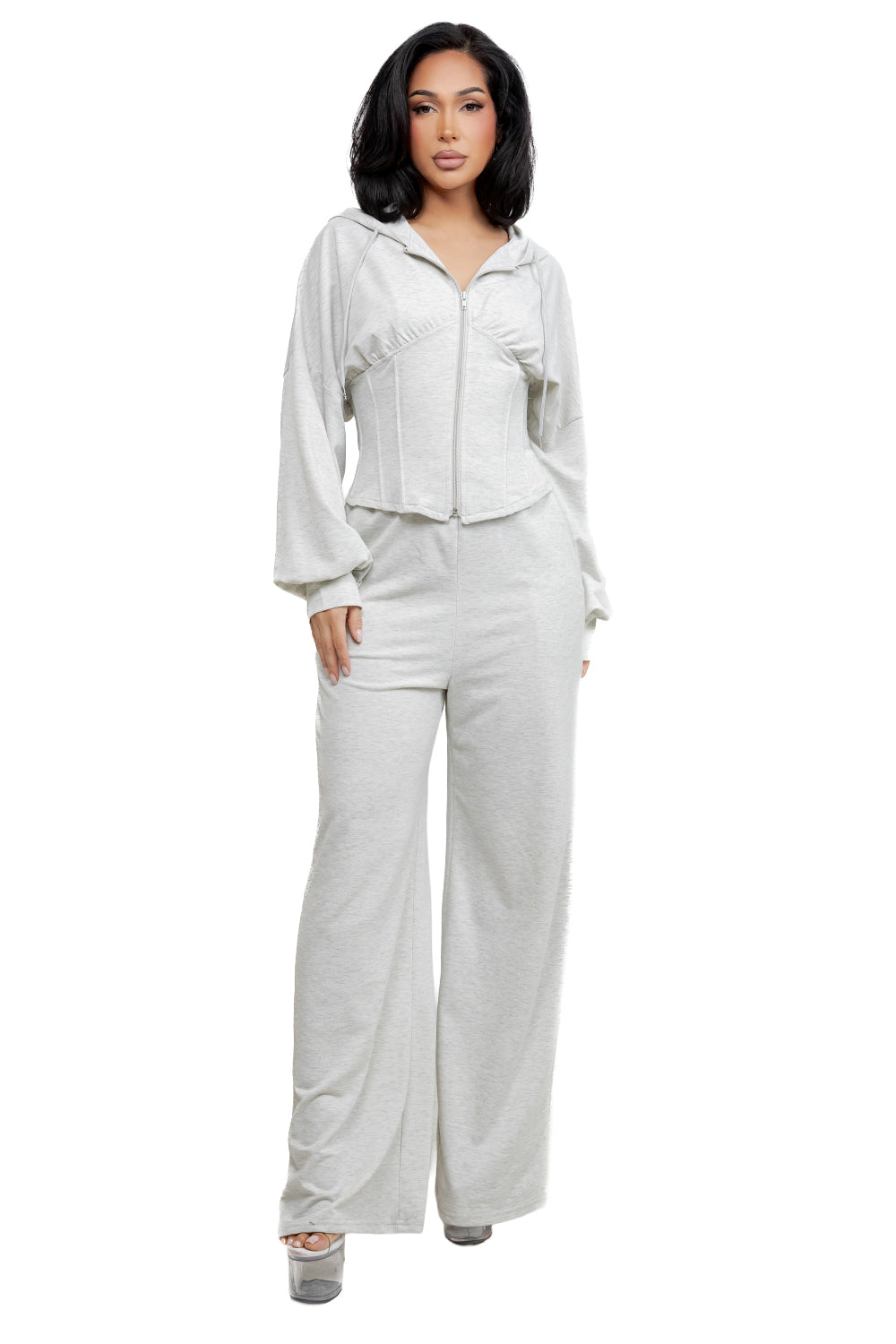 WOMEN FASHION CORSET ZIP HOODIE AND PANTS SET