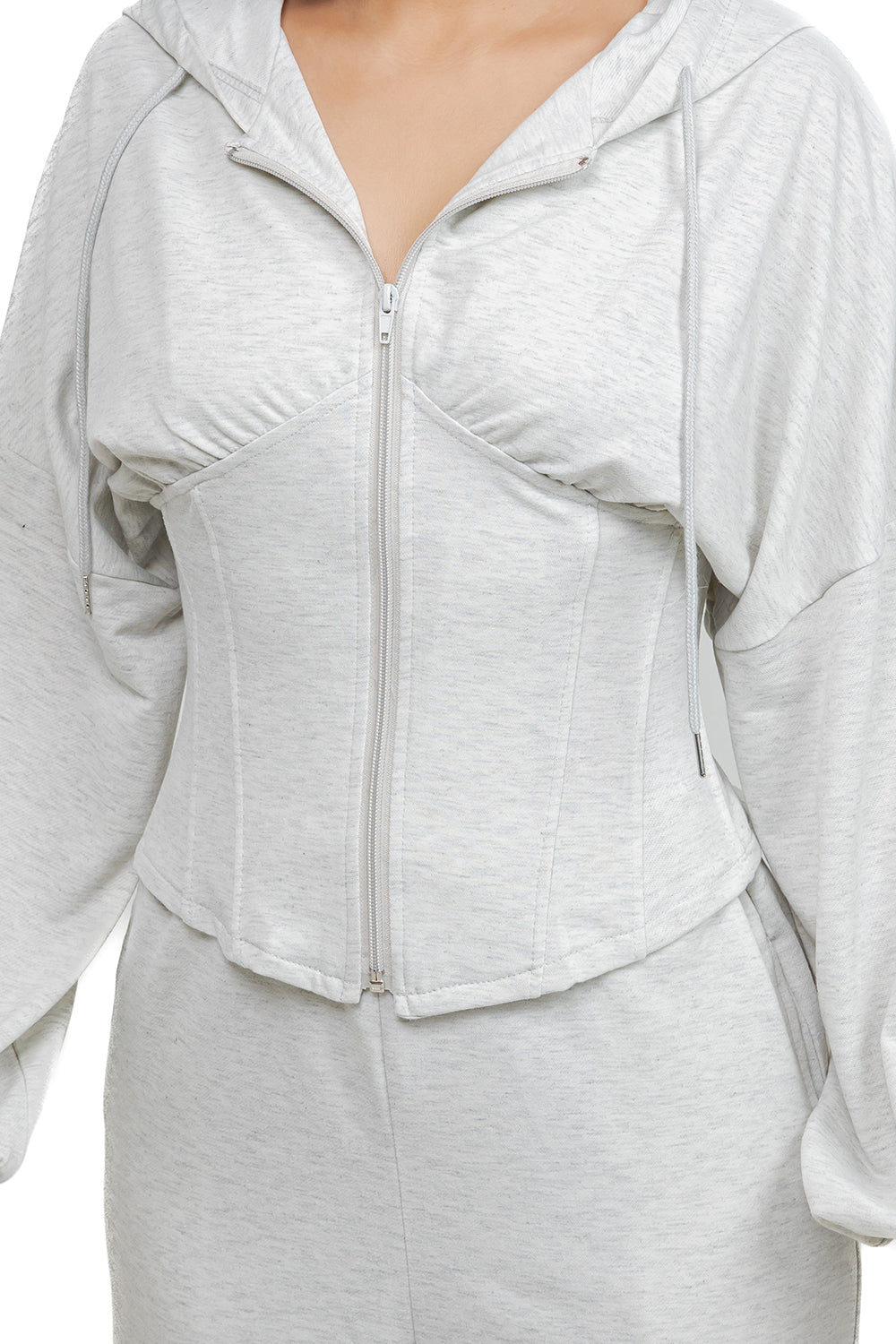 WOMEN FASHION CORSET ZIP HOODIE AND PANTS SET