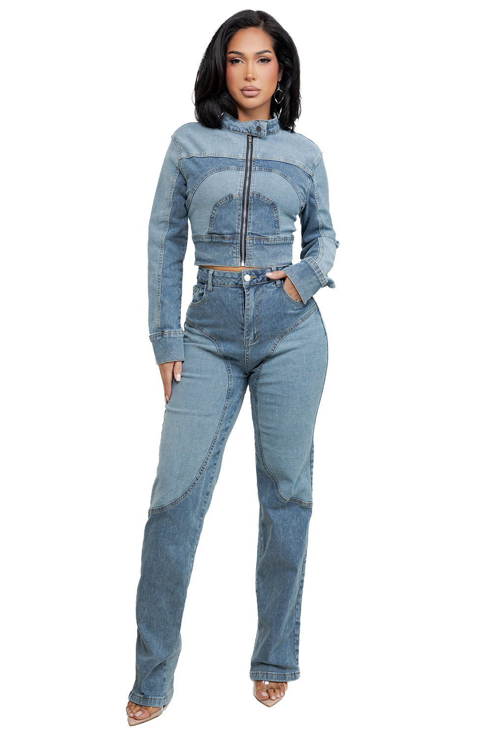 WOMEN FASHION DENIM TWO PIECE PANTS SET