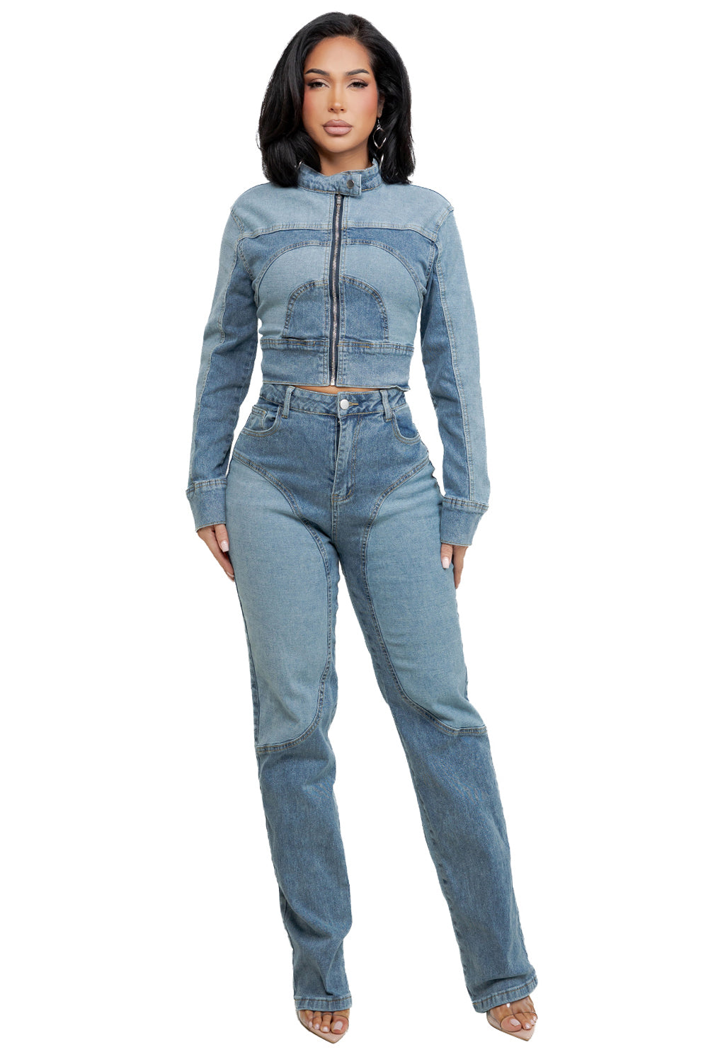 WOMEN FASHION DENIM TWO PIECE PANTS SET