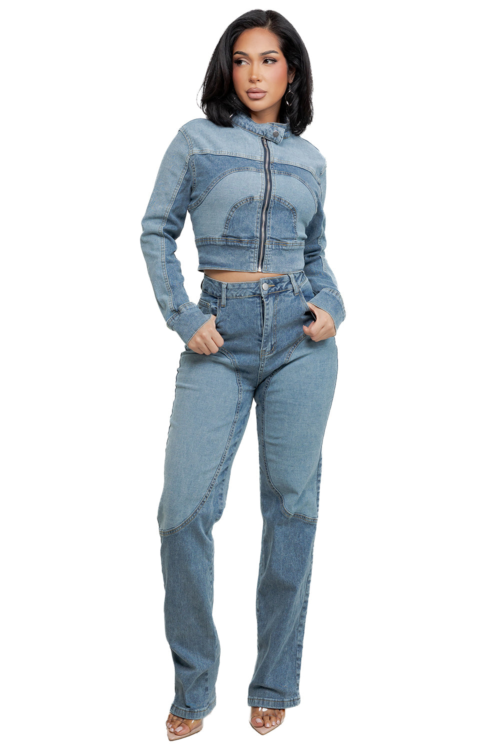 WOMEN FASHION DENIM TWO PIECE PANTS SET