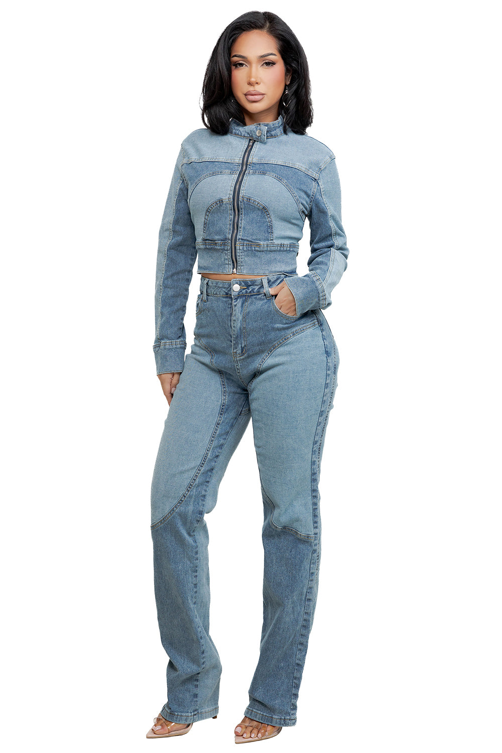 WOMEN FASHION DENIM TWO PIECE PANTS SET
