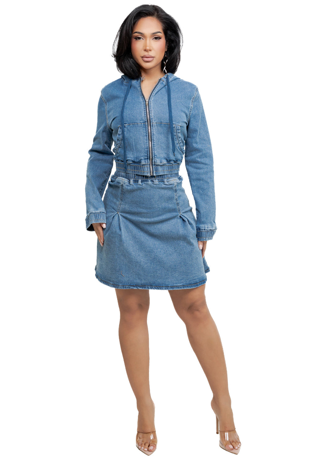 WOMEN FASHION DENIM TWO PIECE SKIRT SET