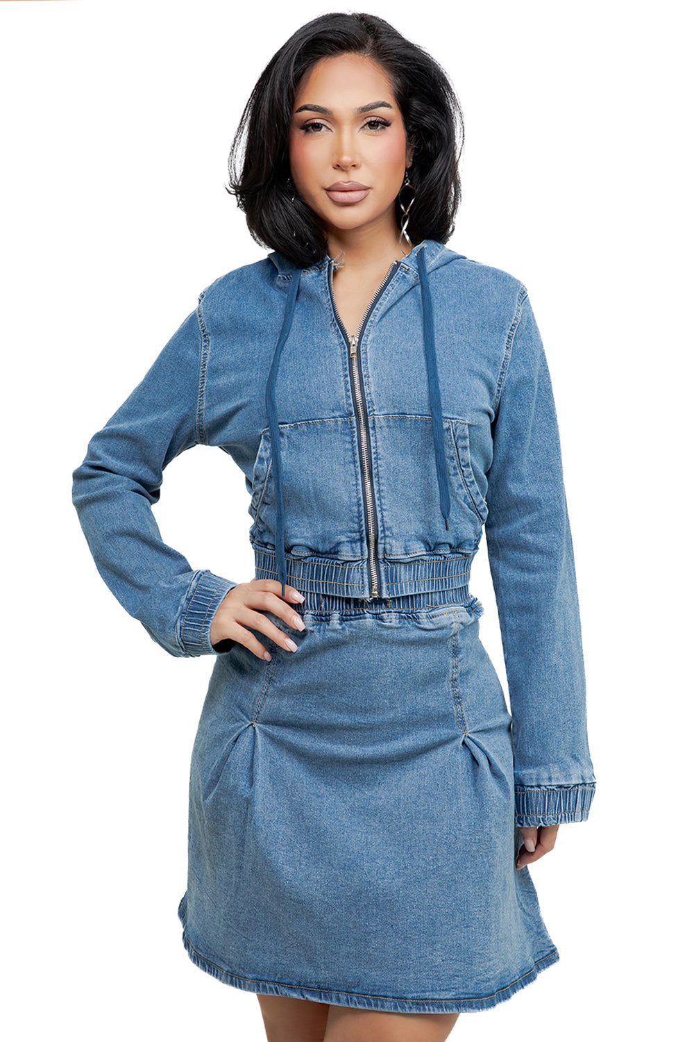 WOMEN FASHION DENIM TWO PIECE SKIRT SET