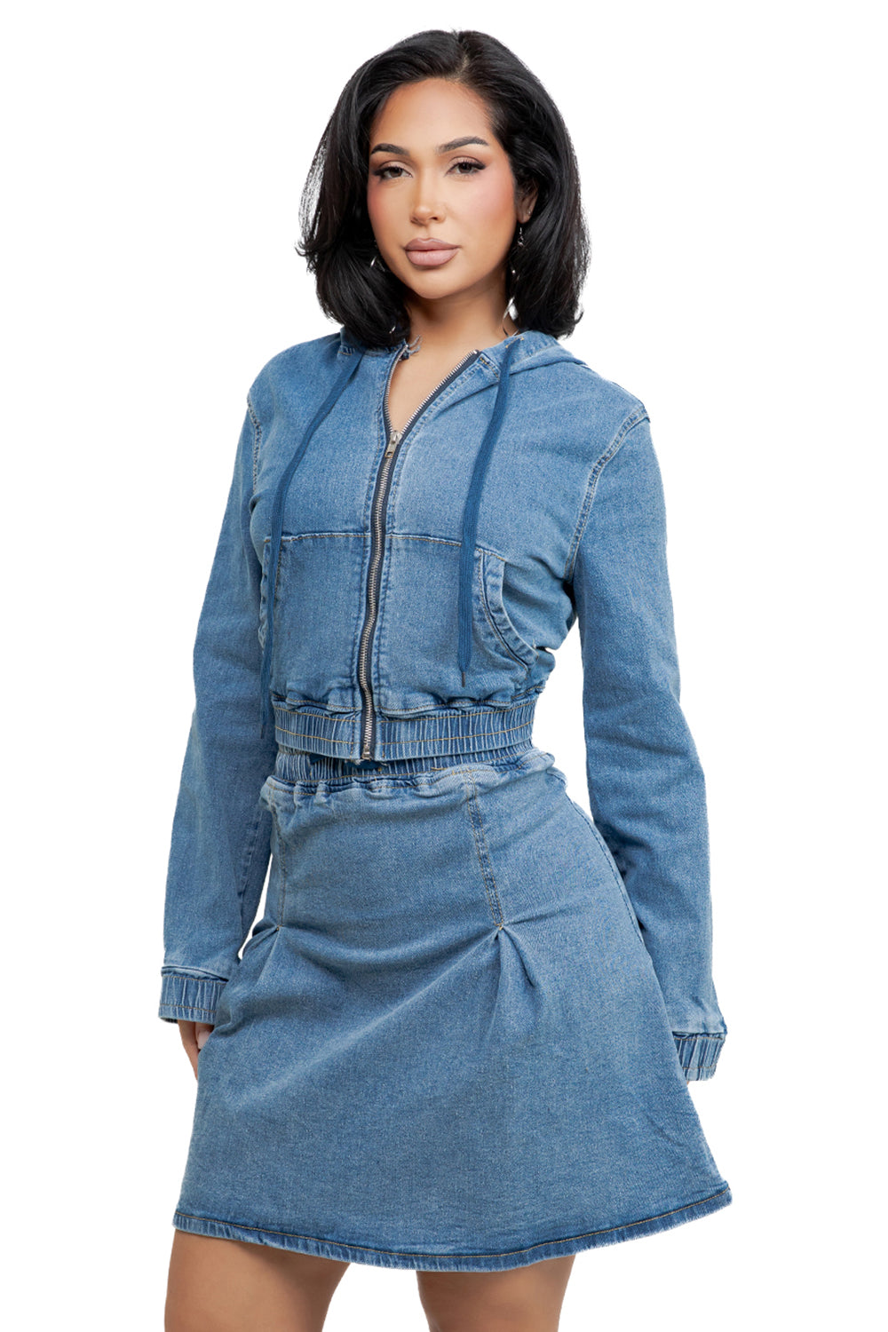 WOMEN FASHION DENIM TWO PIECE SKIRT SET