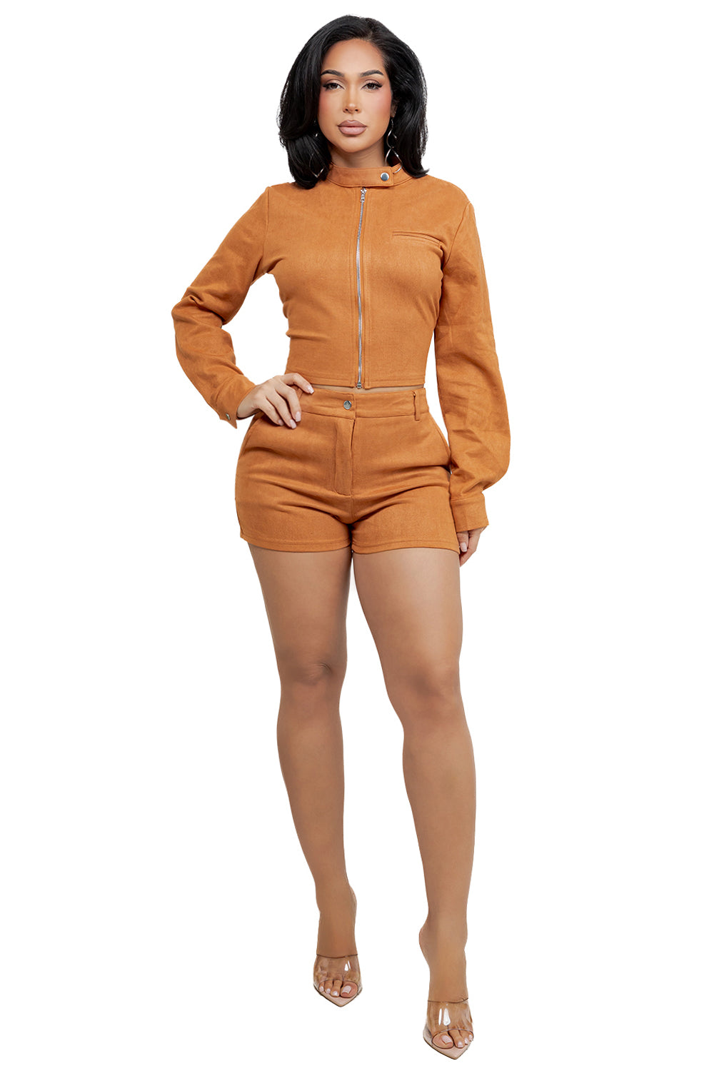 WOMEN FASHION FAUX SUEDE JACKET AND SHORT