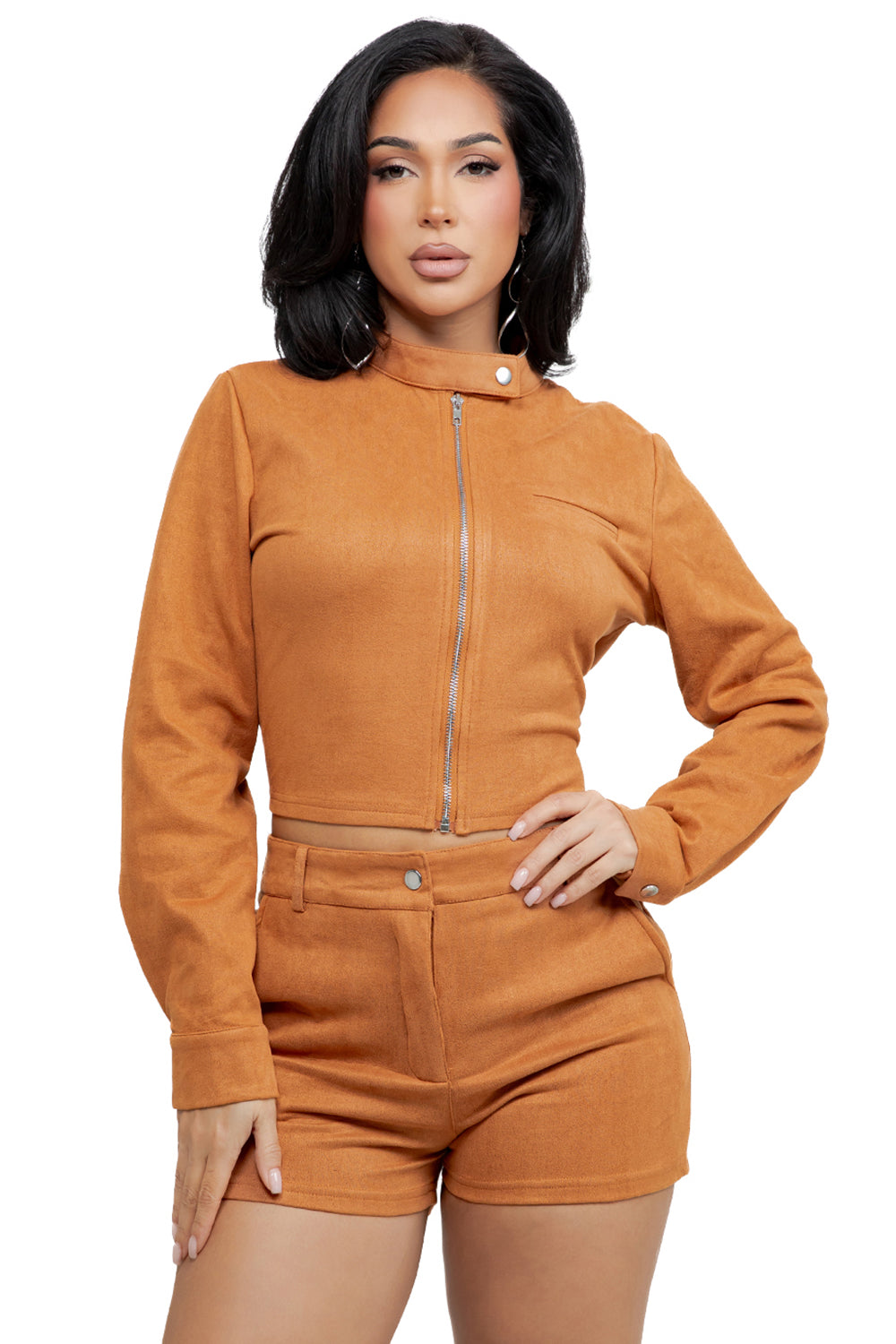 WOMEN FASHION FAUX SUEDE JACKET AND SHORT