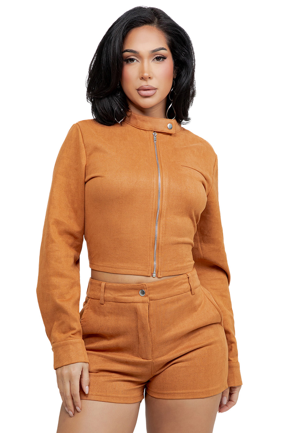 WOMEN FASHION FAUX SUEDE JACKET AND SHORT