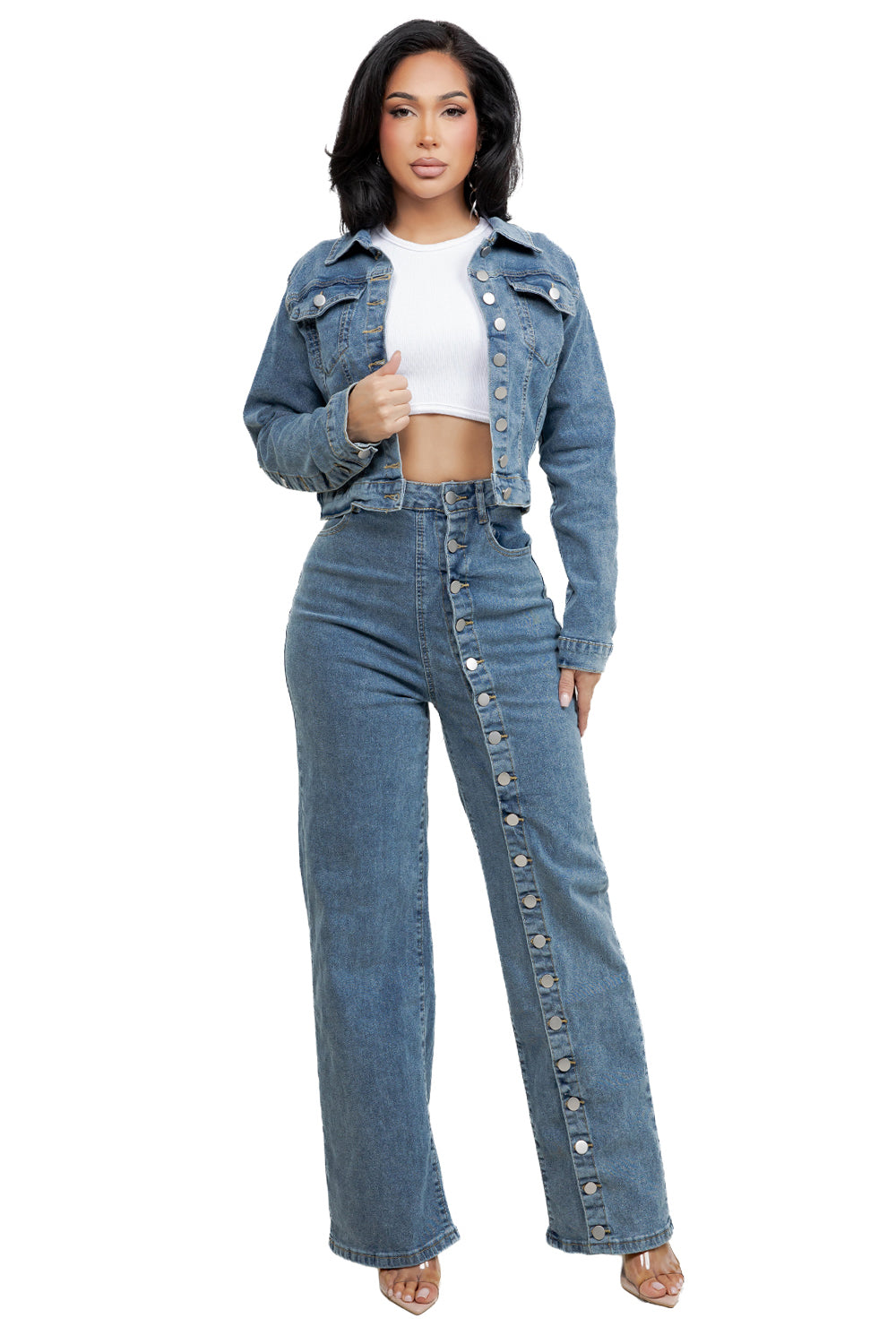 WOMEN FASHION STYLE DENIM JACKET AND JEAN SET