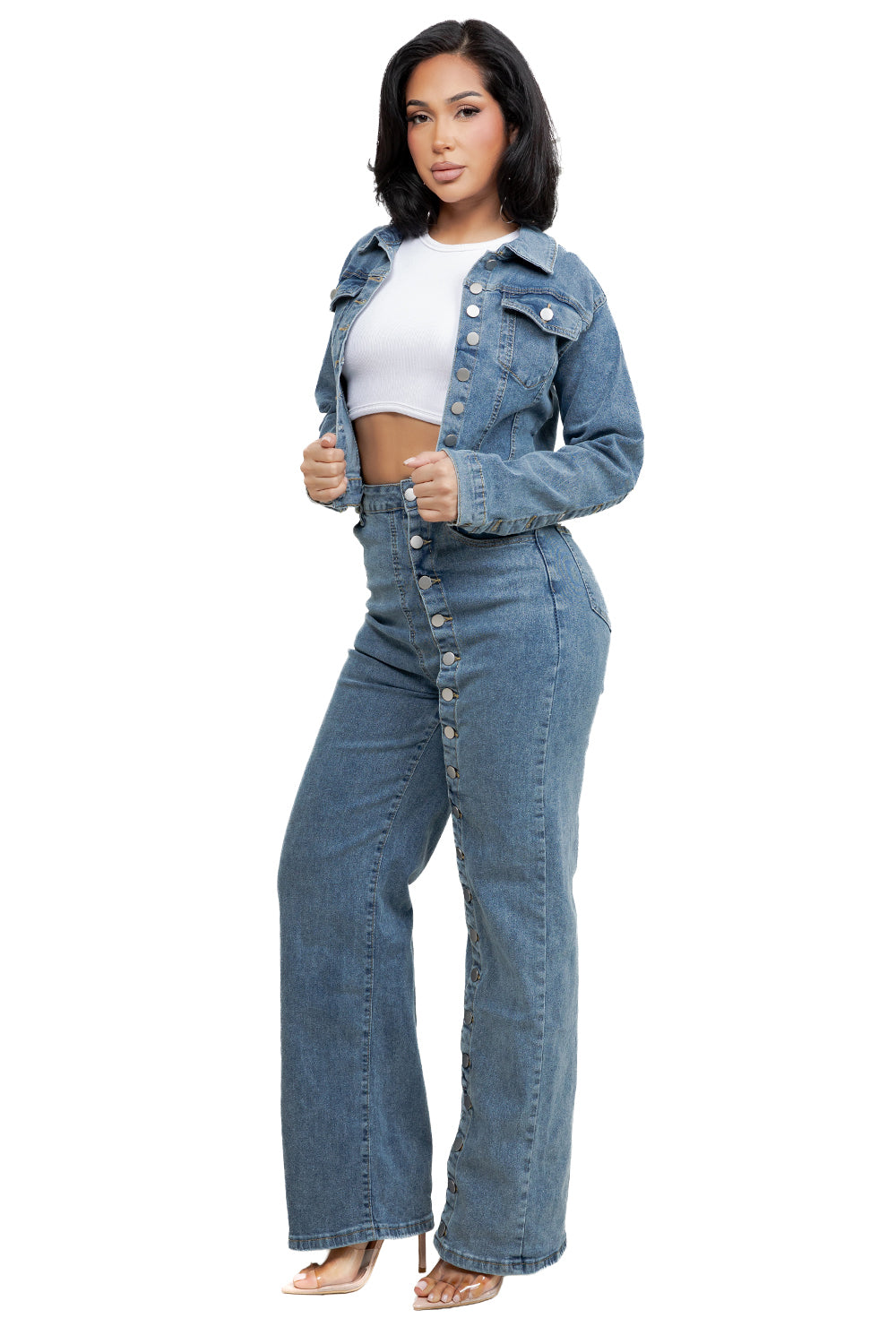 WOMEN FASHION STYLE DENIM JACKET AND JEAN SET