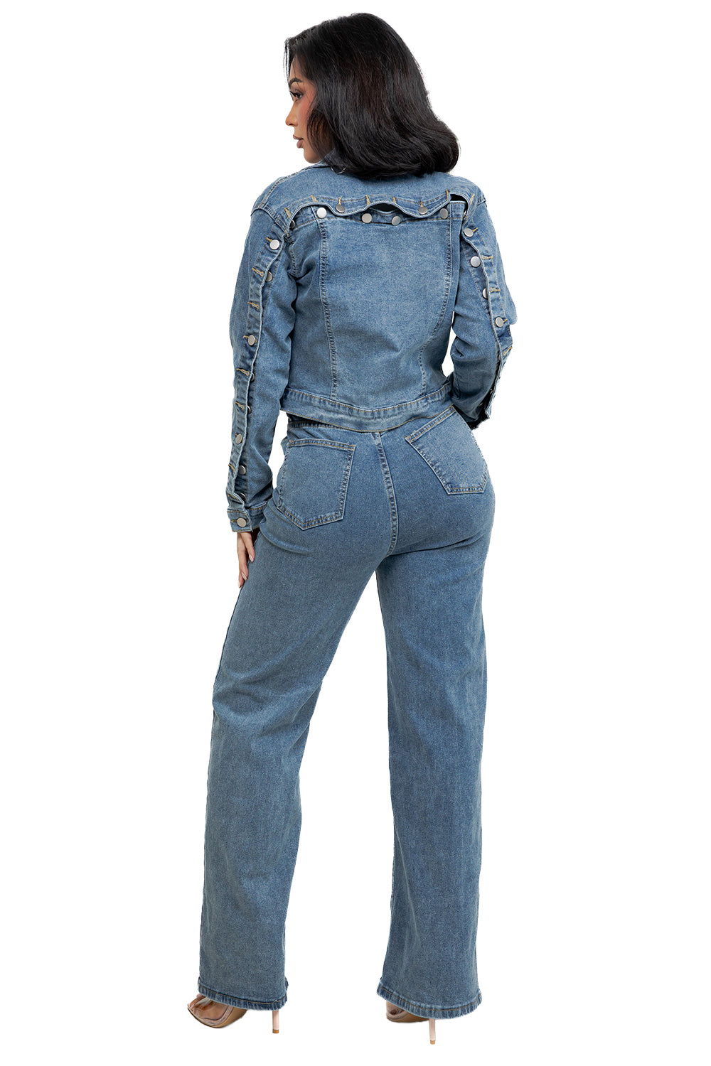 WOMEN FASHION STYLE DENIM JACKET AND JEAN SET