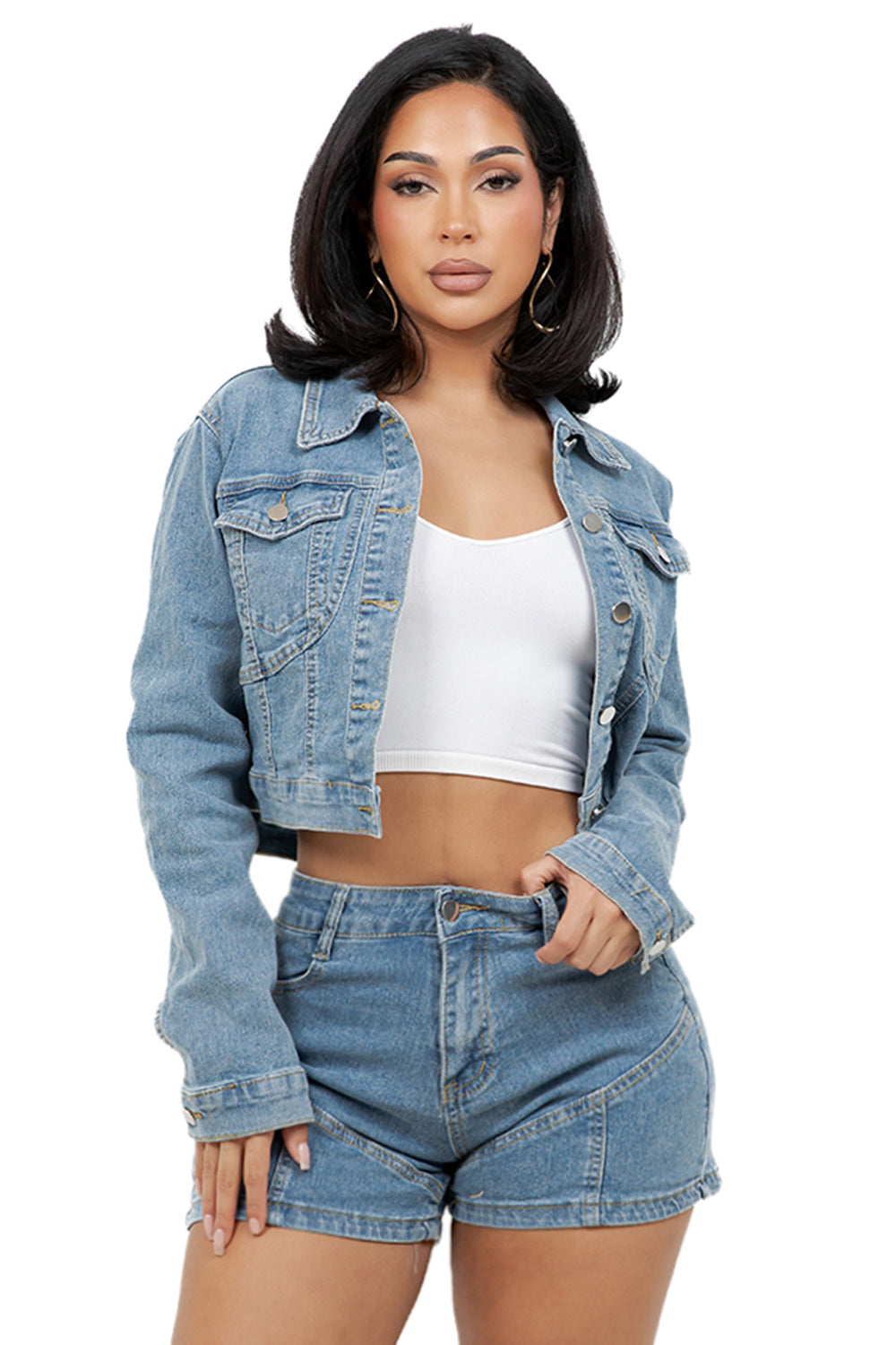 WOMEN FASHION DENIM JACKET AND SHOTR SET