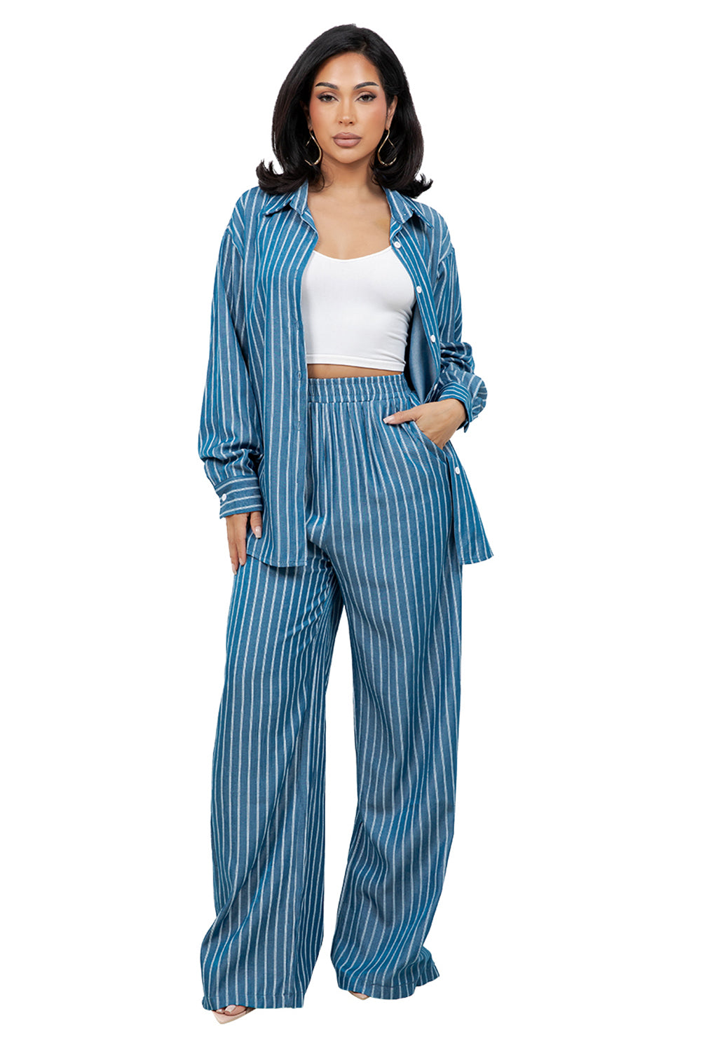 WOMEN FASHION TWO PIECE TOP SHIRT AND PANTS SET