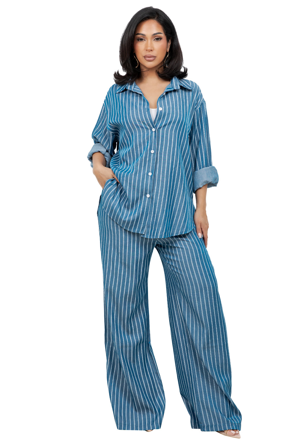 WOMEN FASHION TWO PIECE TOP SHIRT AND PANTS SET