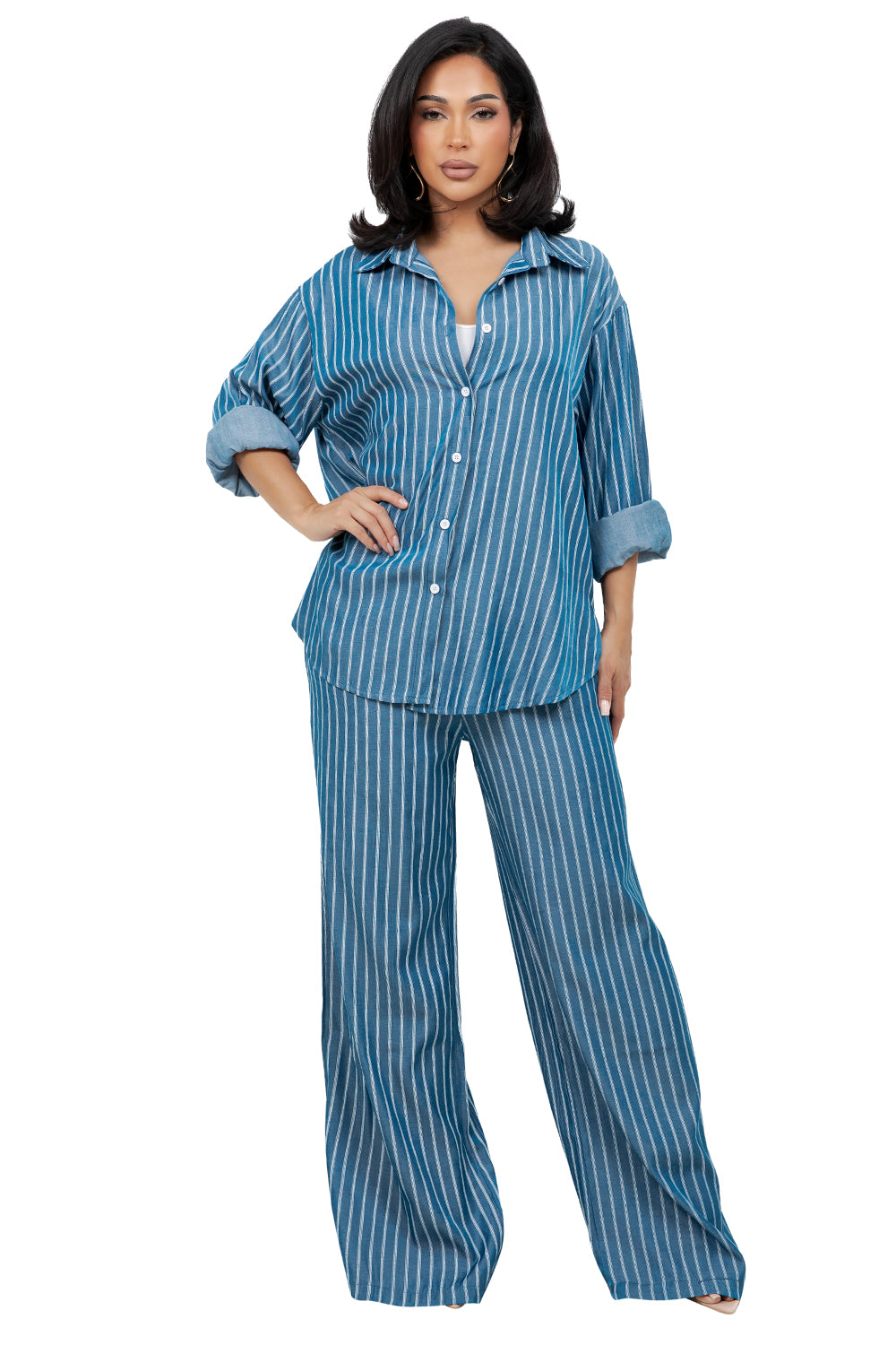 WOMEN FASHION TWO PIECE TOP SHIRT AND PANTS SET