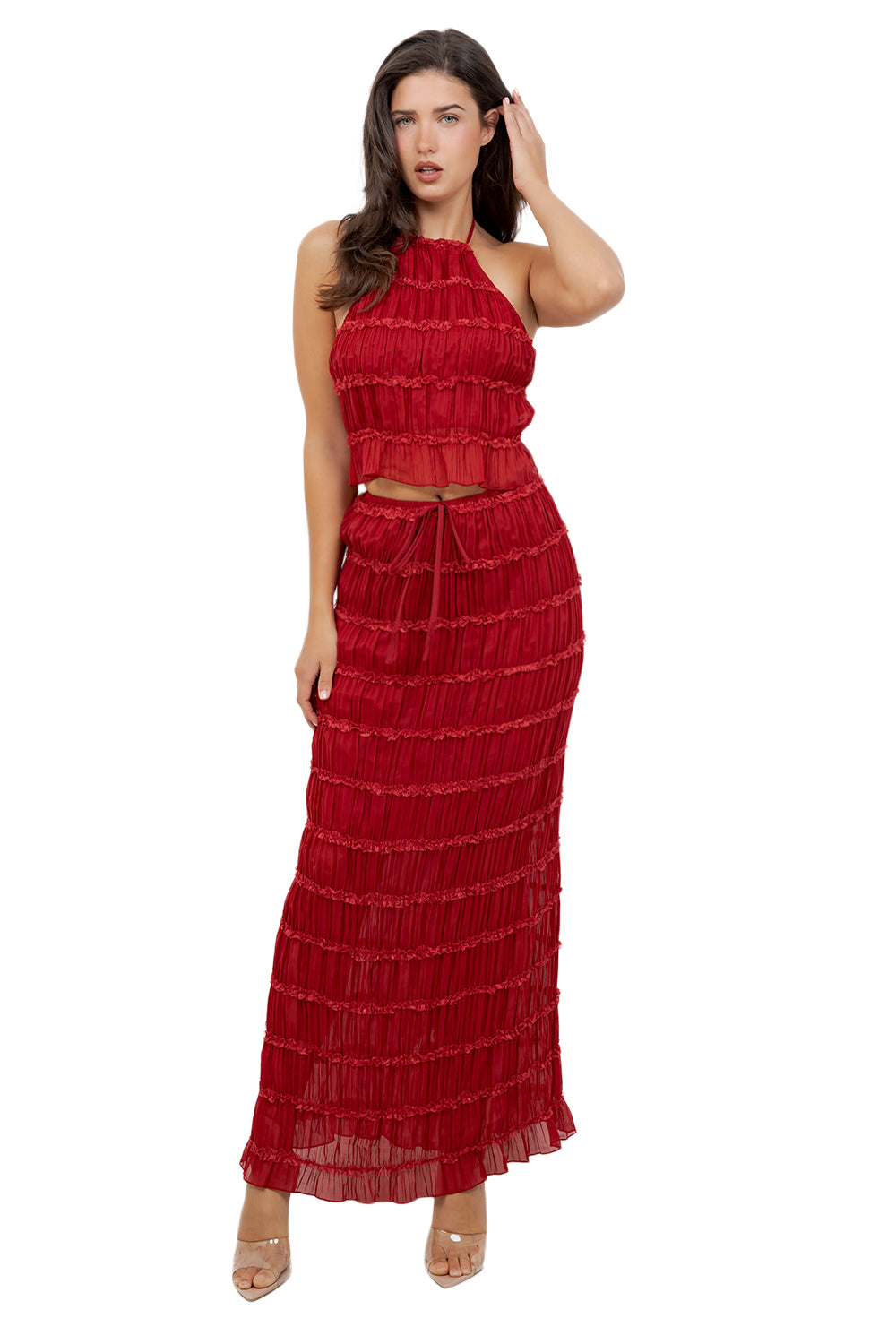 WOMEN FASHION SUMMER BEACH SKIRT AND CROP TOP SET