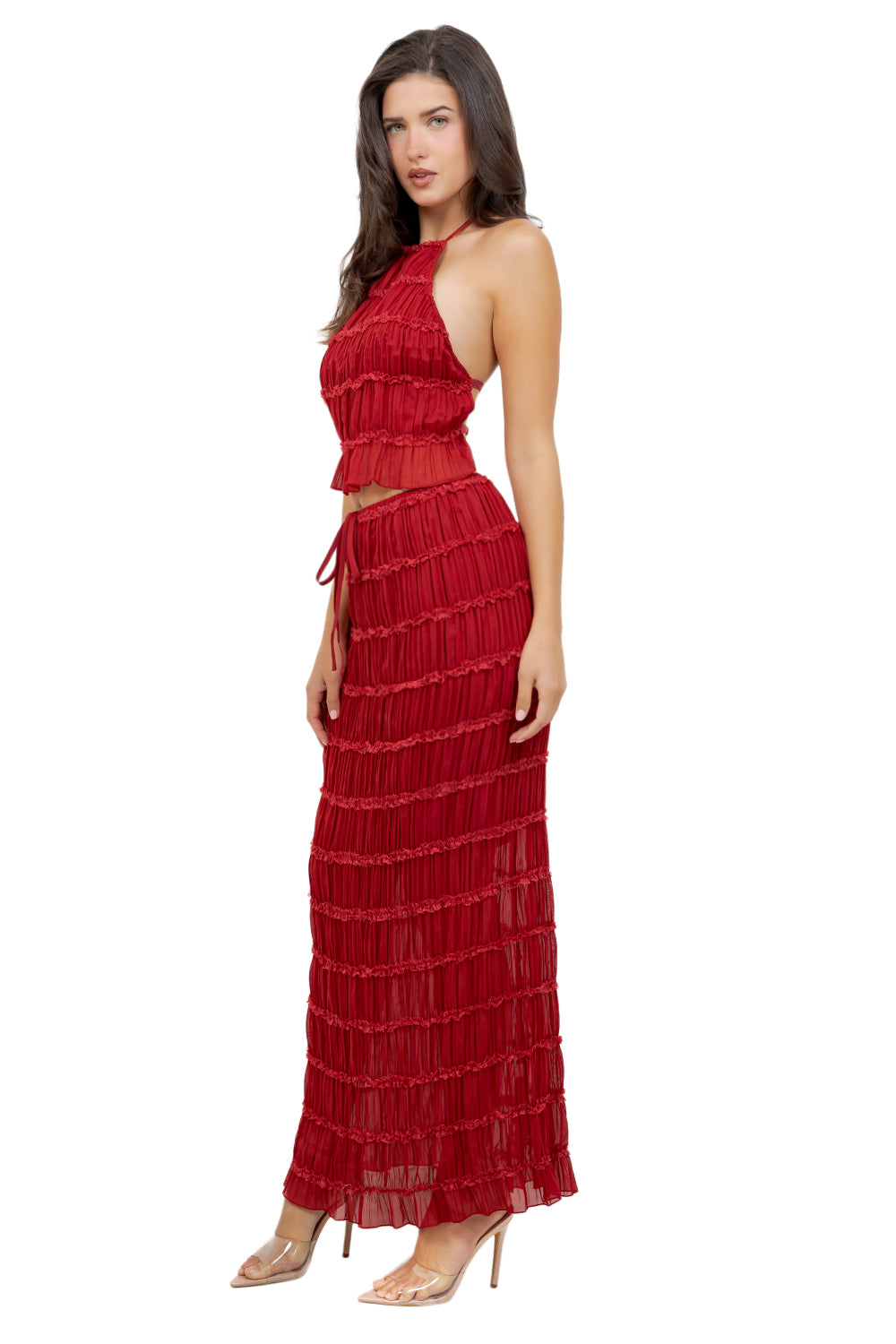 WOMEN FASHION SUMMER BEACH SKIRT AND CROP TOP SET