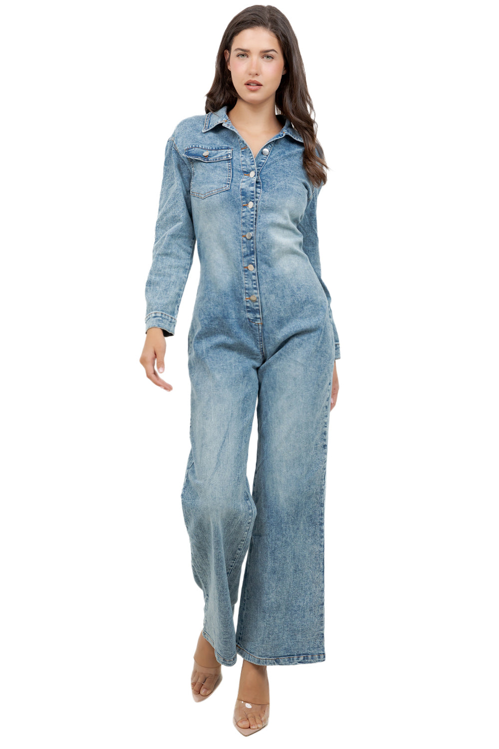 WOMEN FASHION DENIM WIDE LEG JUMPSUIT