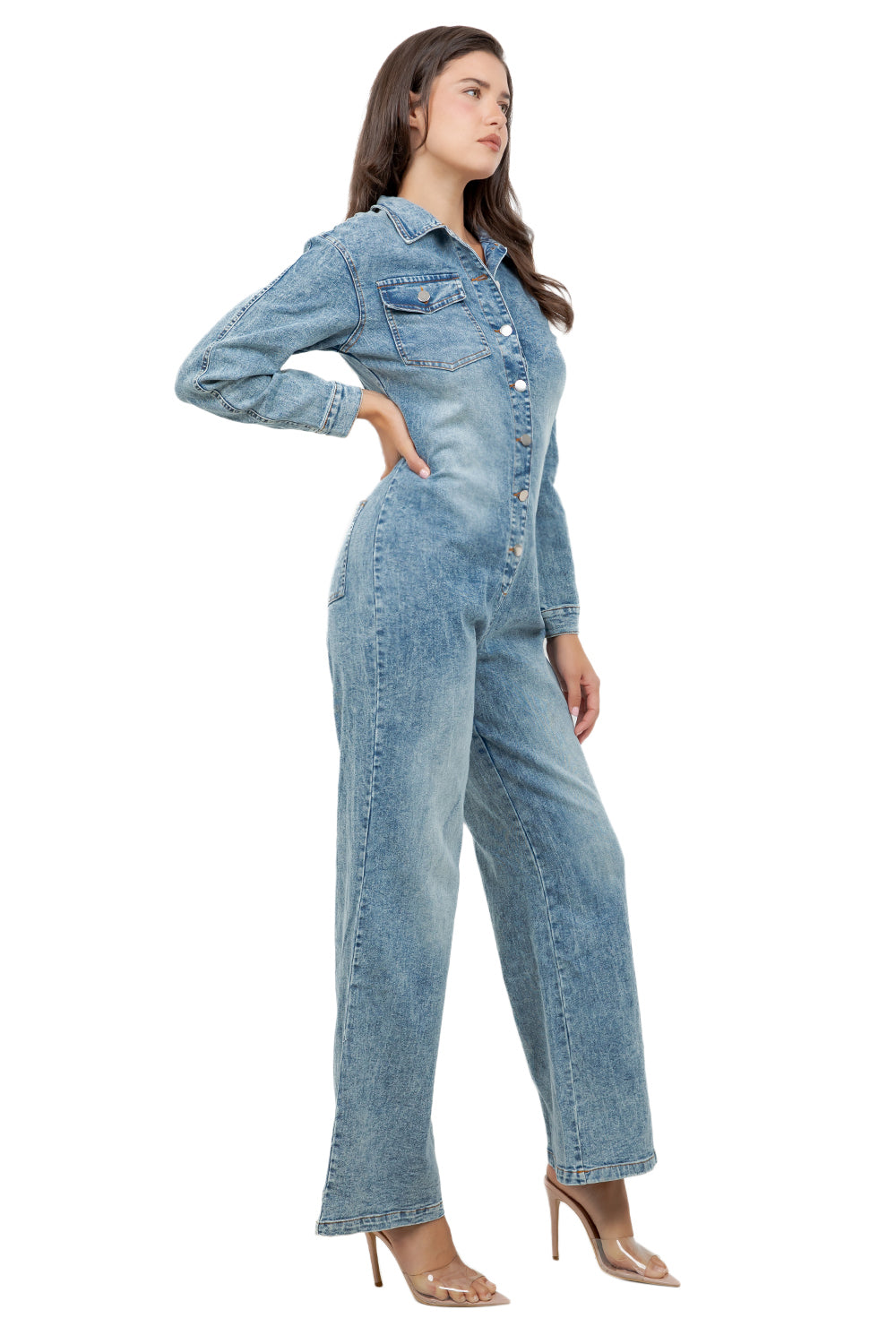 WOMEN FASHION DENIM WIDE LEG JUMPSUIT