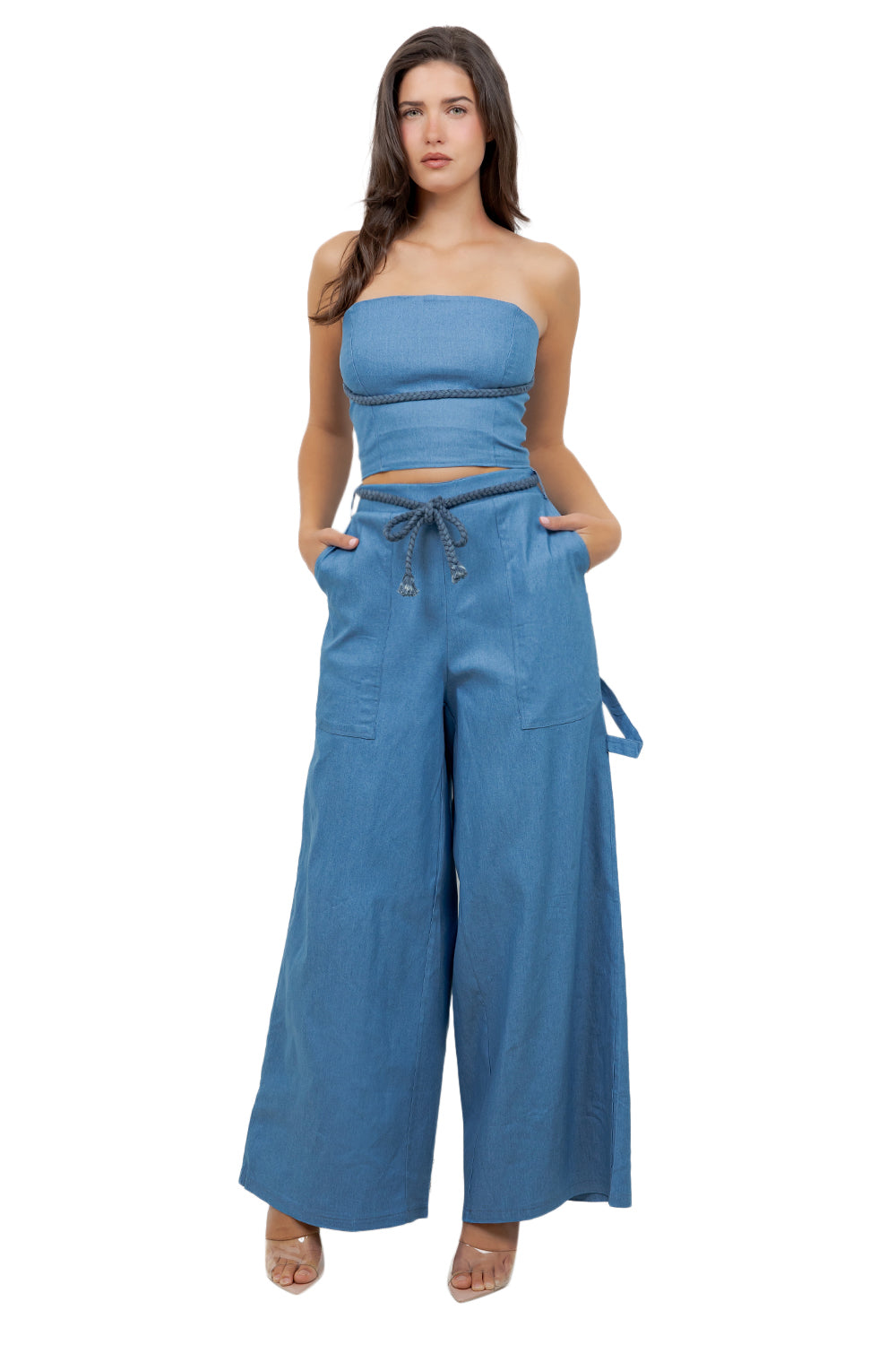WOMEN FASHION CUTE CROP TOP AND PANTS SET