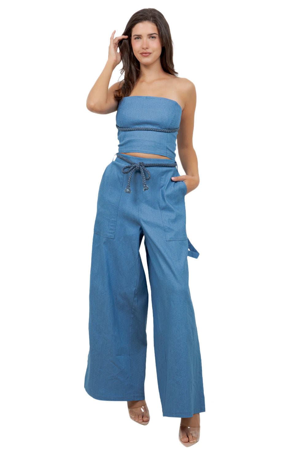 WOMEN FASHION CUTE CROP TOP AND PANTS SET