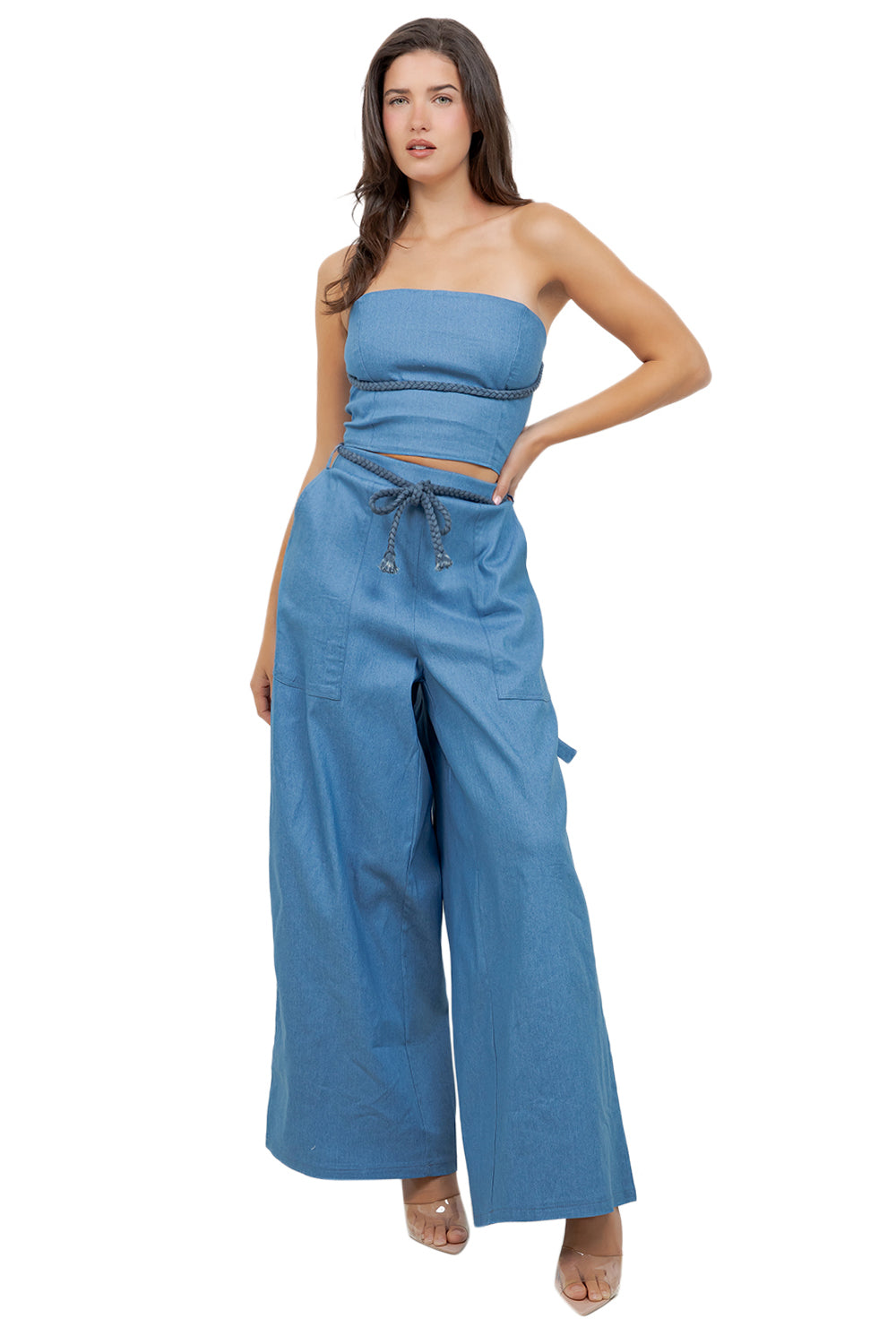 WOMEN FASHION CUTE CROP TOP AND PANTS SET