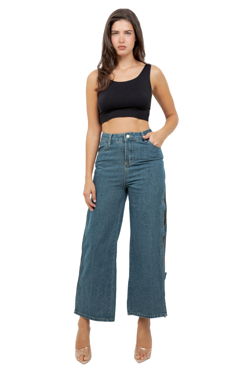 WOMEN FASHION DENIM WIDE LEG JEANS