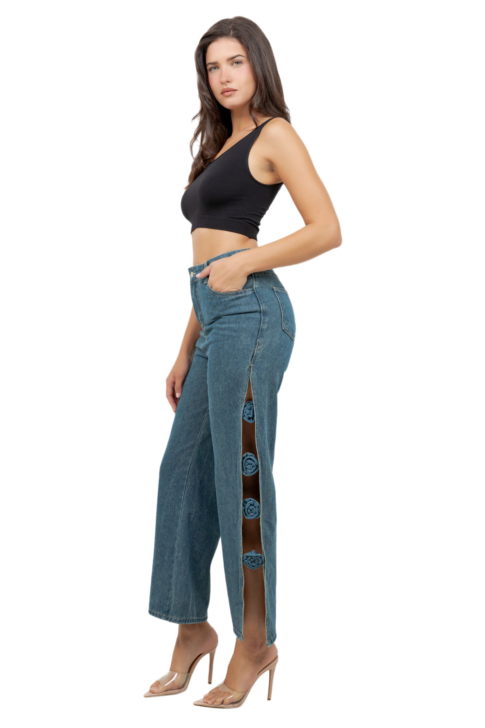 WOMEN FASHION DENIM WIDE LEG JEANS