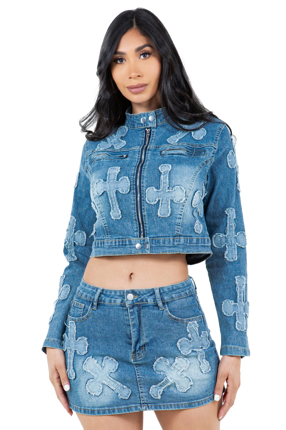 WOMEN FASHION DENIM TWO PIECE SKIRT SET