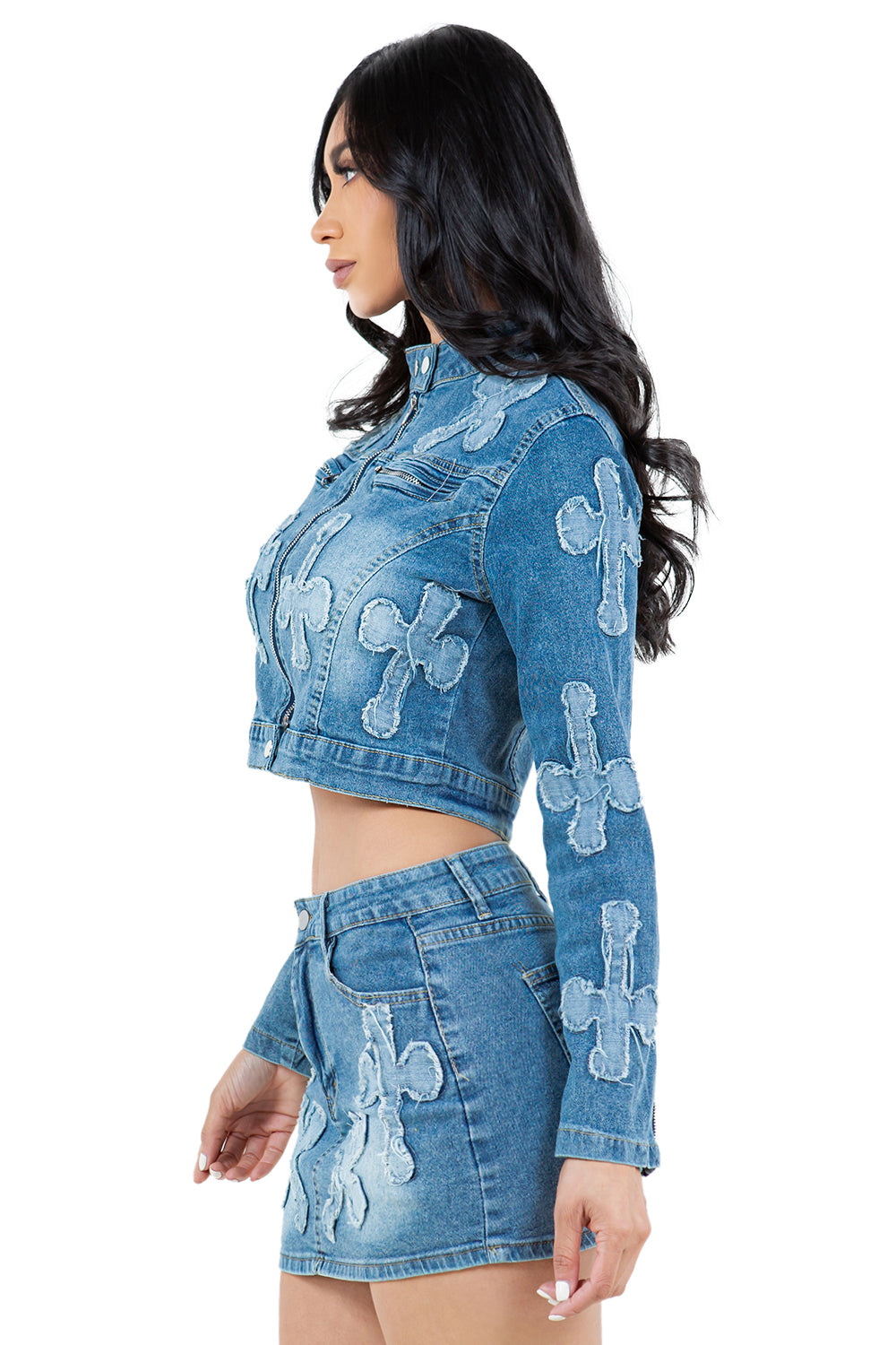 WOMEN FASHION DENIM TWO PIECE SKIRT SET