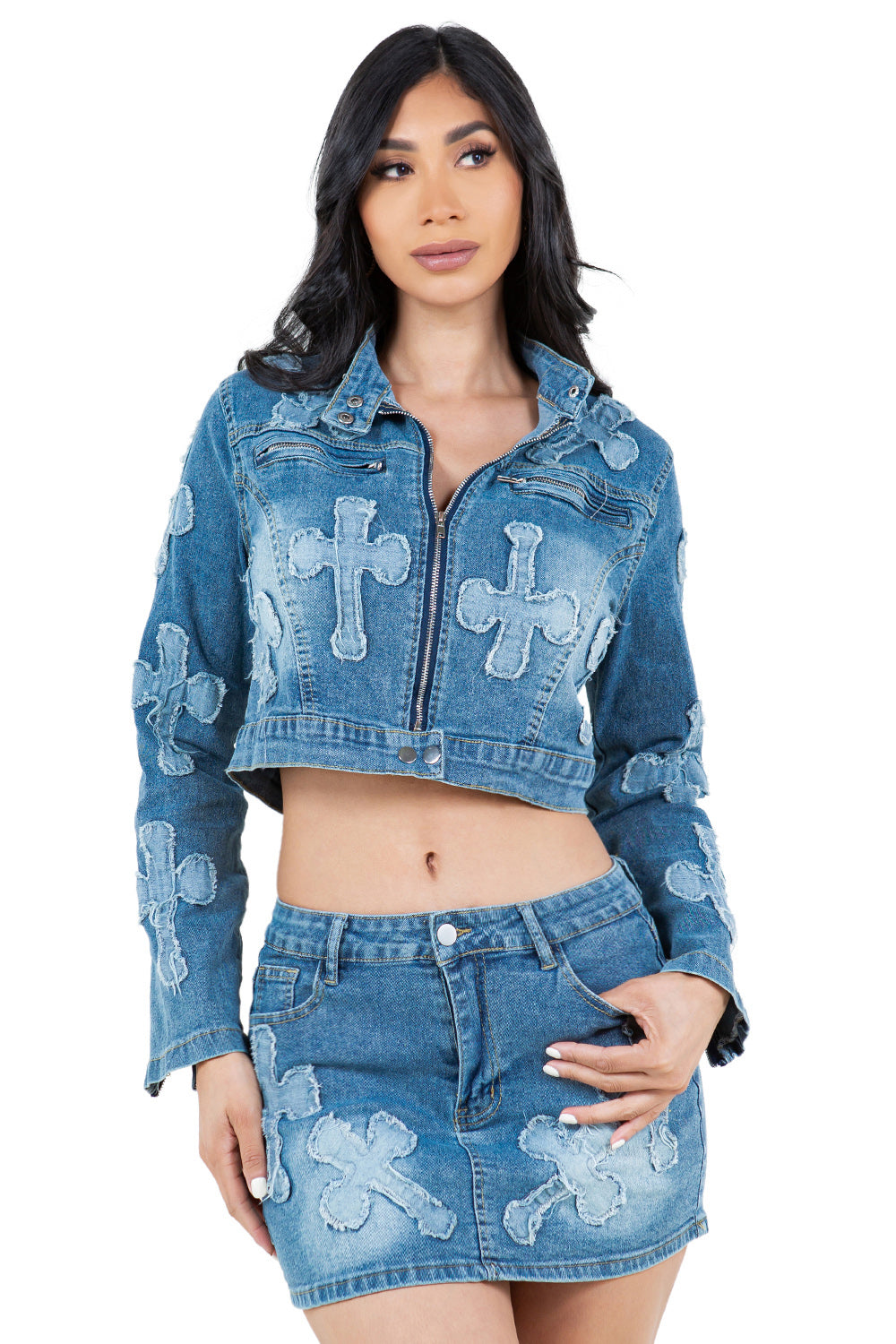 WOMEN FASHION DENIM TWO PIECE SKIRT SET
