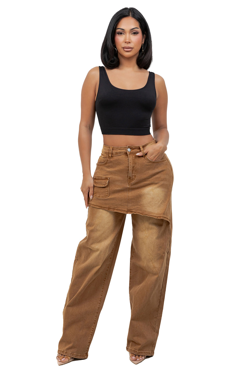 WOMEN FASHION OVERSKIRT DENIM WIDE LEG JEANS