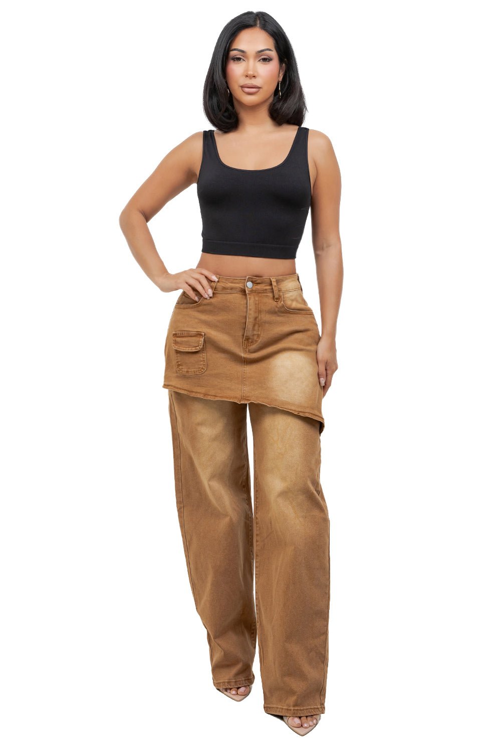 WOMEN FASHION OVERSKIRT DENIM WIDE LEG JEANS