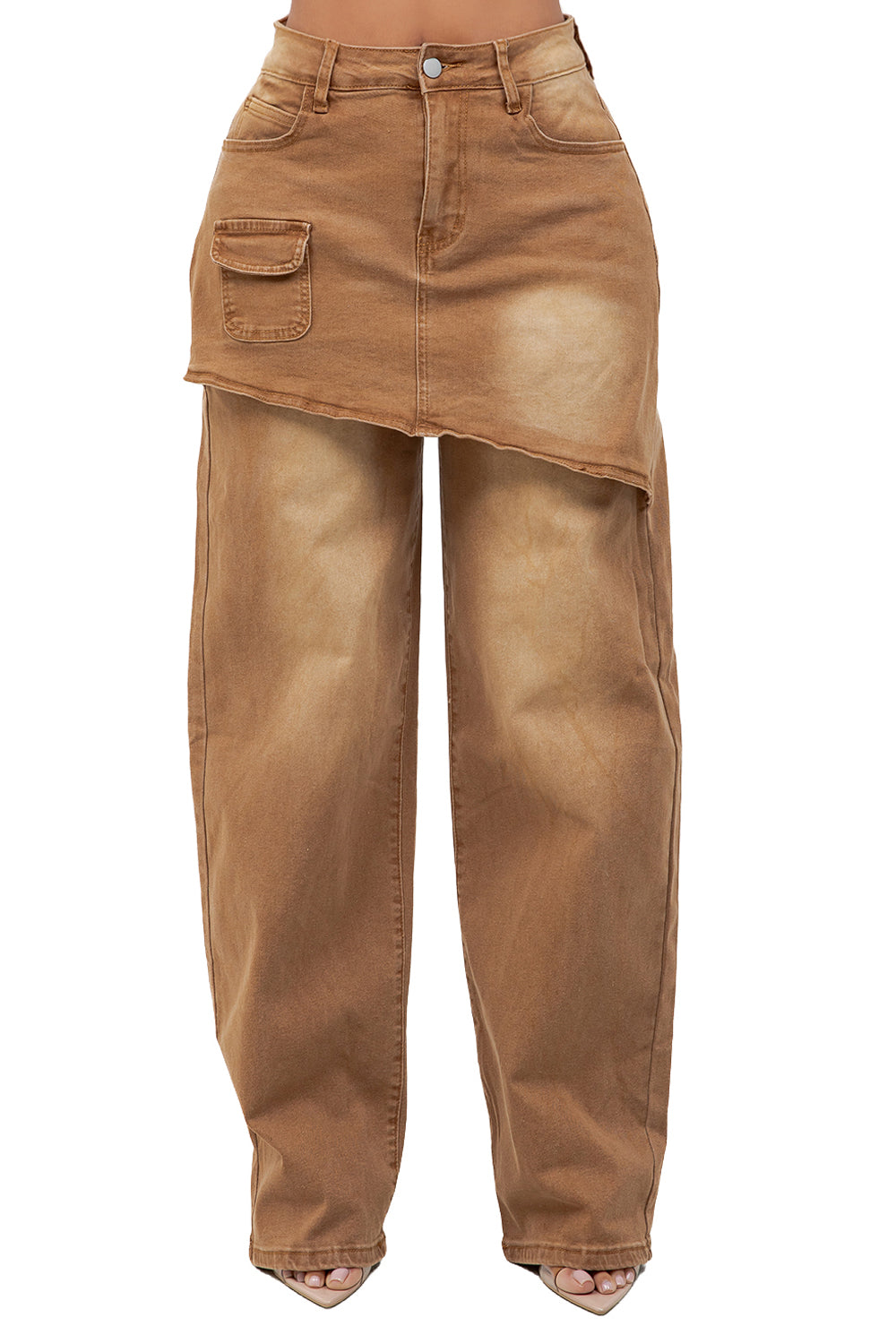 WOMEN FASHION OVERSKIRT DENIM WIDE LEG JEANS