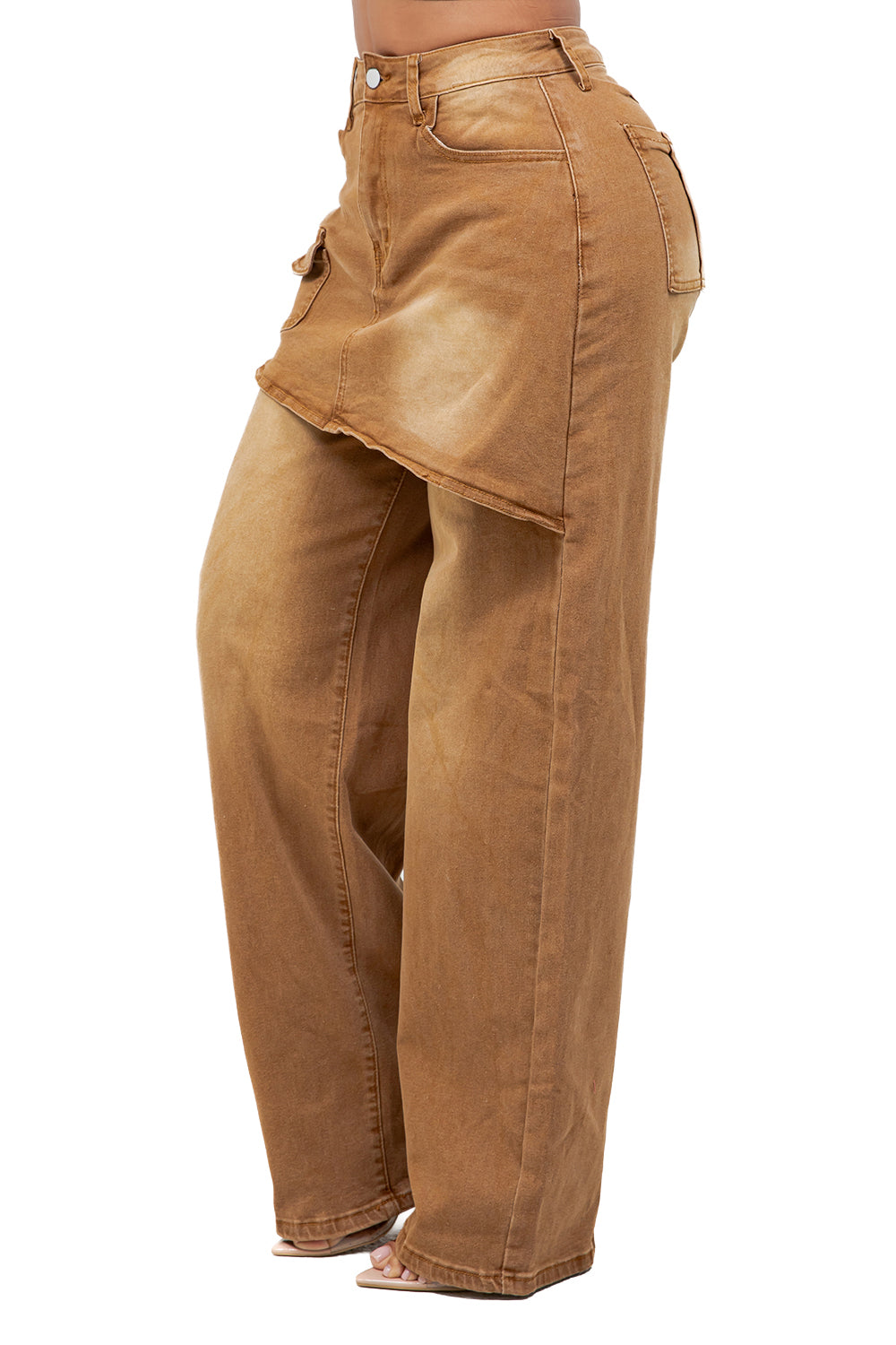 WOMEN FASHION OVERSKIRT DENIM WIDE LEG JEANS