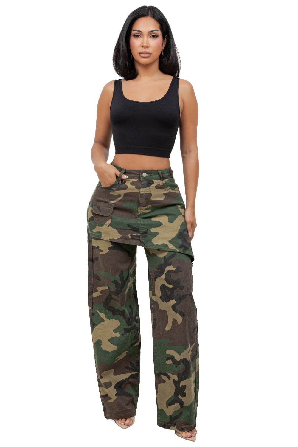 WOMEN FASHION OVERSKIRT WIDE LEG PANTS