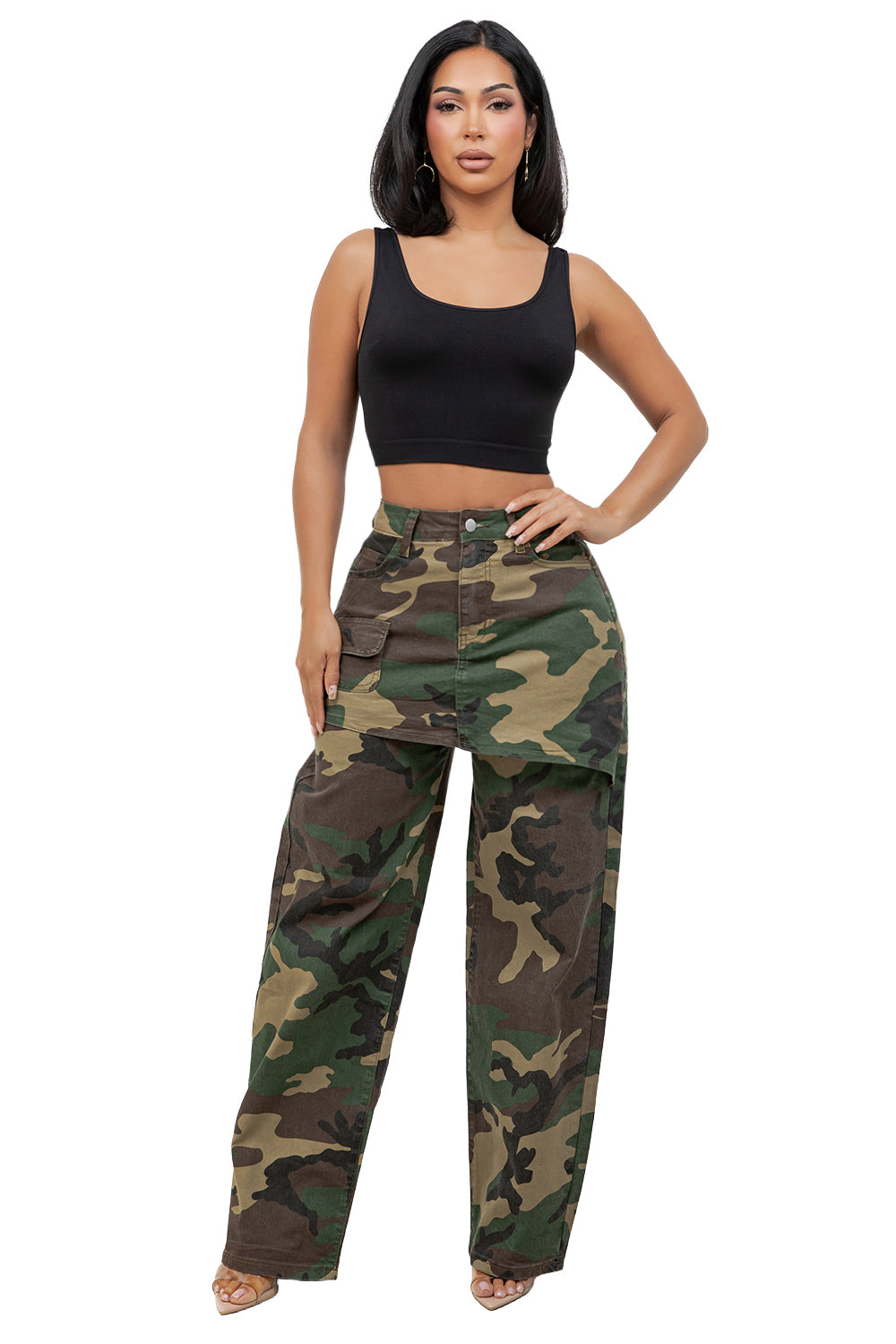 WOMEN FASHION OVERSKIRT WIDE LEG PANTS