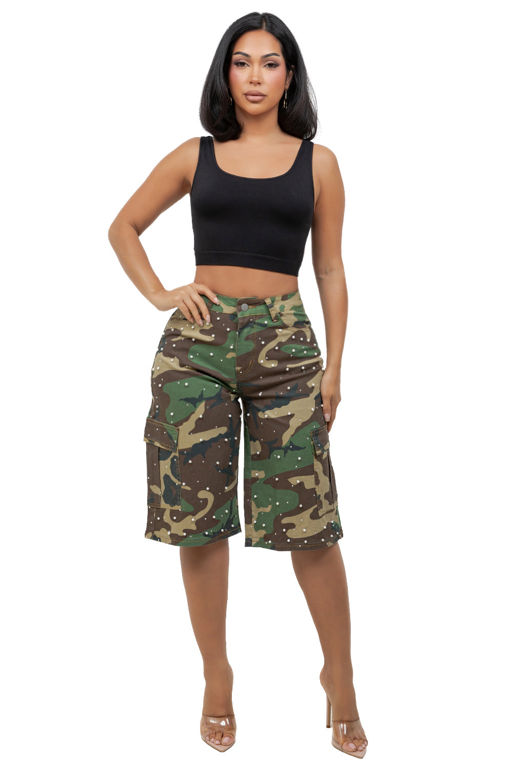 WOMEN FASHION BAGGY CAMO SHORT