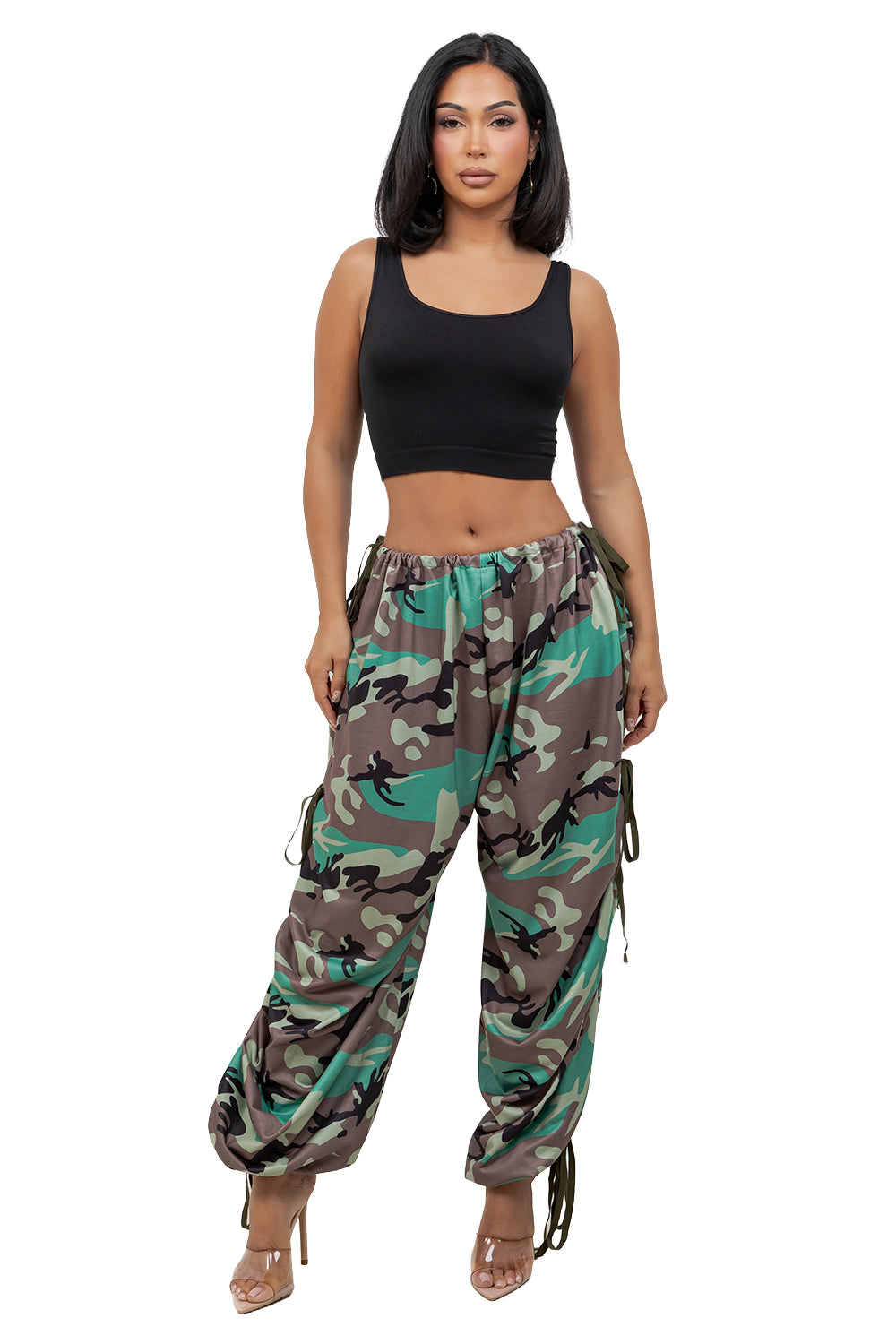 WOMEN FASHION OVERSIZED CAMOUFLAGE DRAWSTRING CARGO PANTS