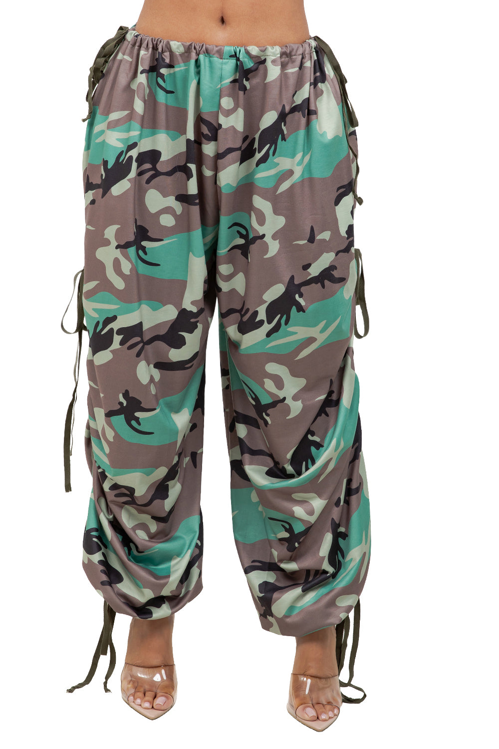 WOMEN FASHION OVERSIZED CAMOUFLAGE DRAWSTRING CARGO PANTS