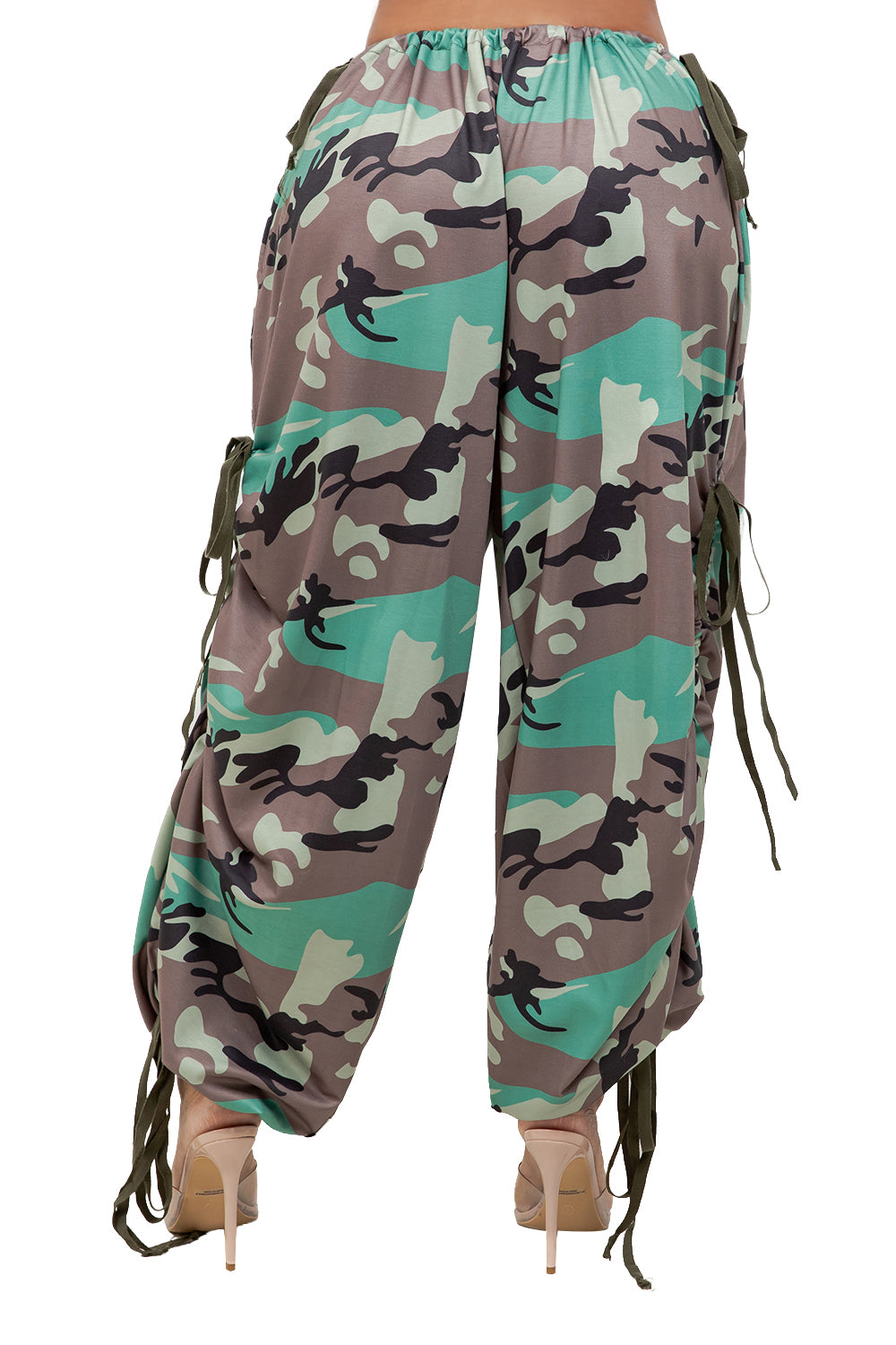 WOMEN FASHION OVERSIZED CAMOUFLAGE DRAWSTRING CARGO PANTS