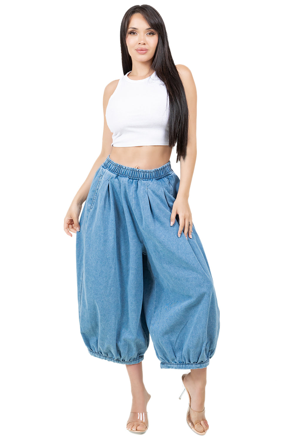 WOMEN FASHION HAREM STYLE DENIM PANTS